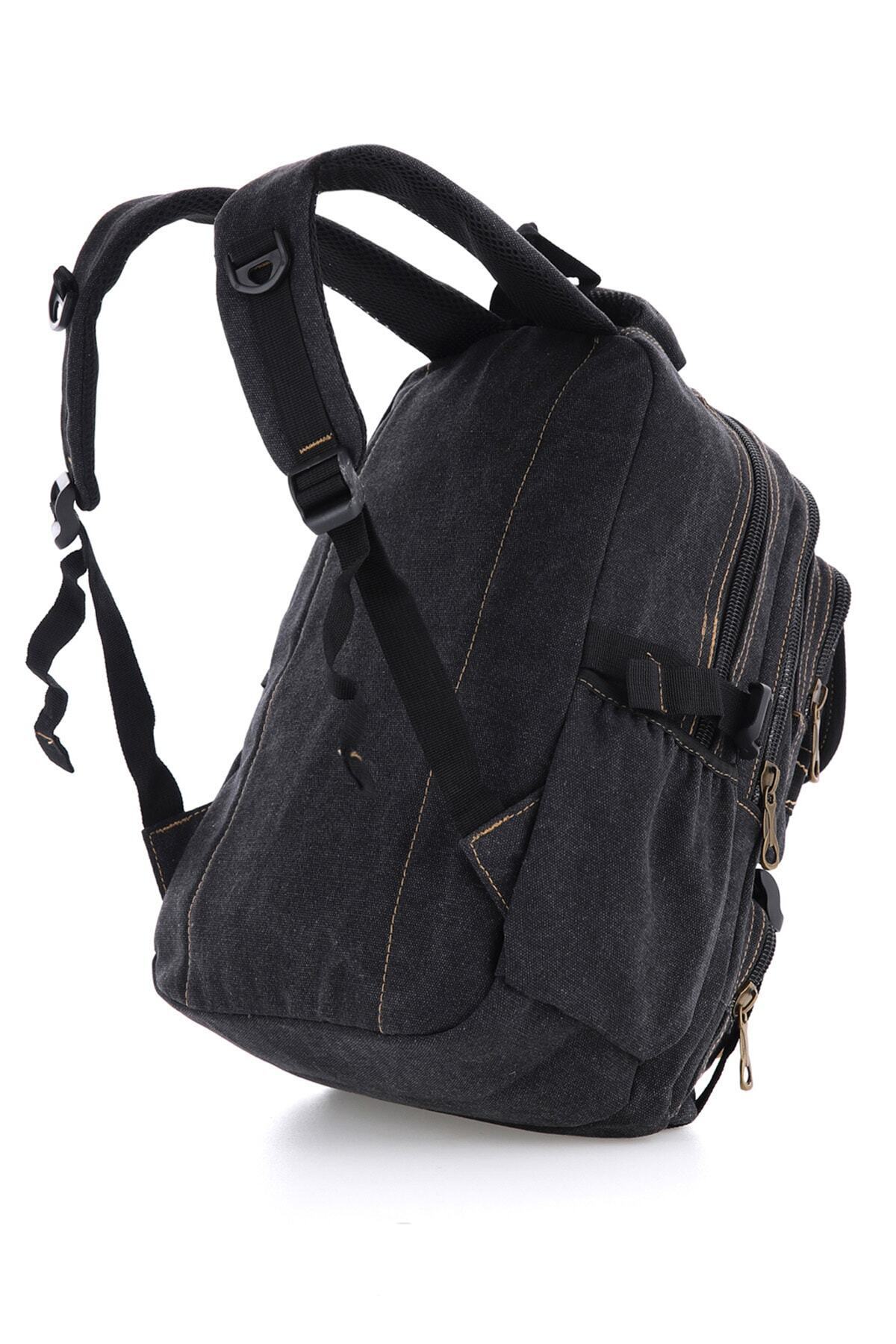 KAFF ÇÇS Siyah Ccs51415 Kanvas Kumaş Unisex Suya Dayanıklı Çok Cepli Sırt Çantası görsel 5