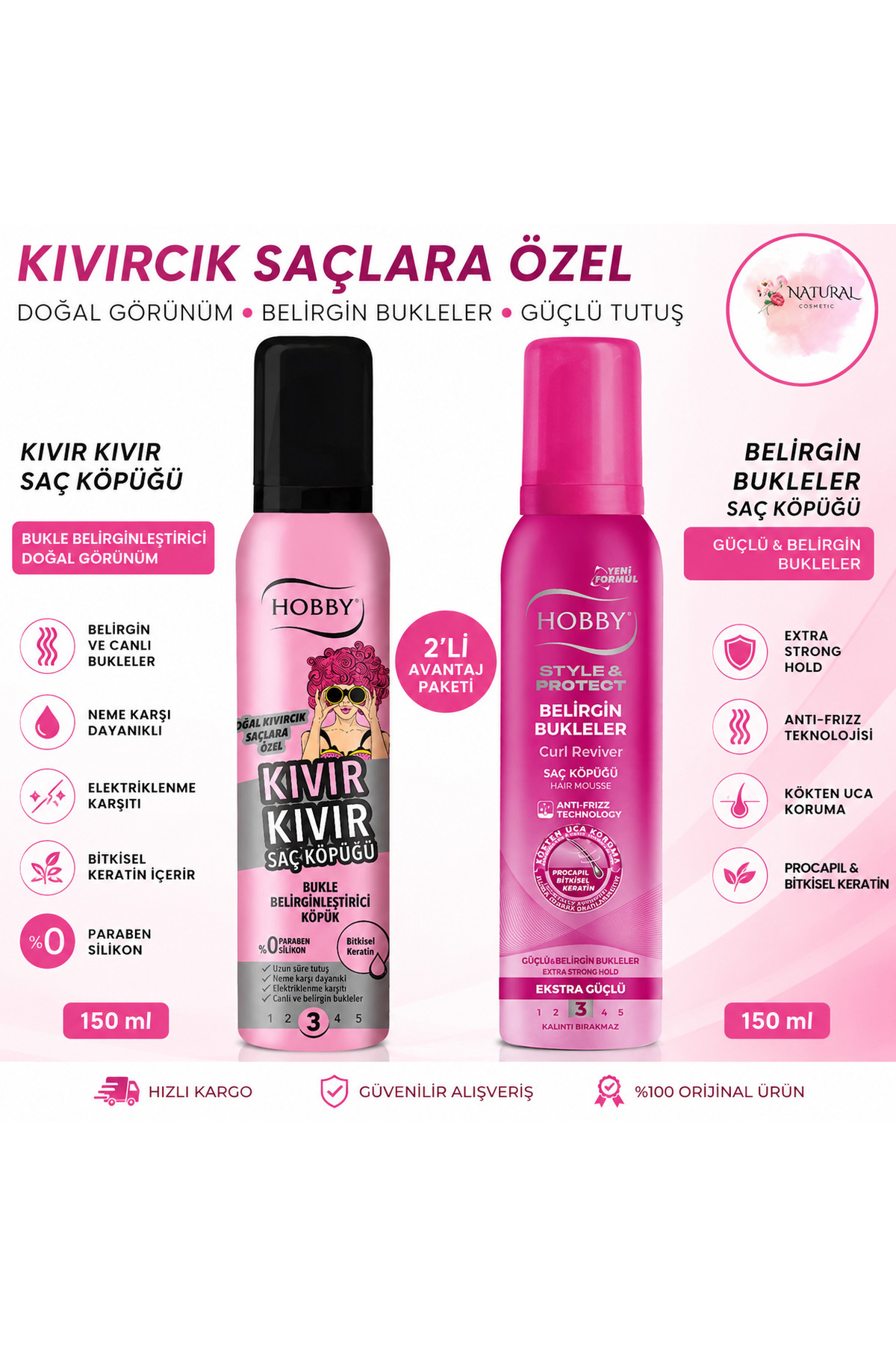 Hobby KIVIRCIK SAÇLARA ÖZEL KIVIR KIVIR VE BELİRGİN BUKLELER SAÇ KÖPÜĞÜ SETİ — KIVIRCIKSET