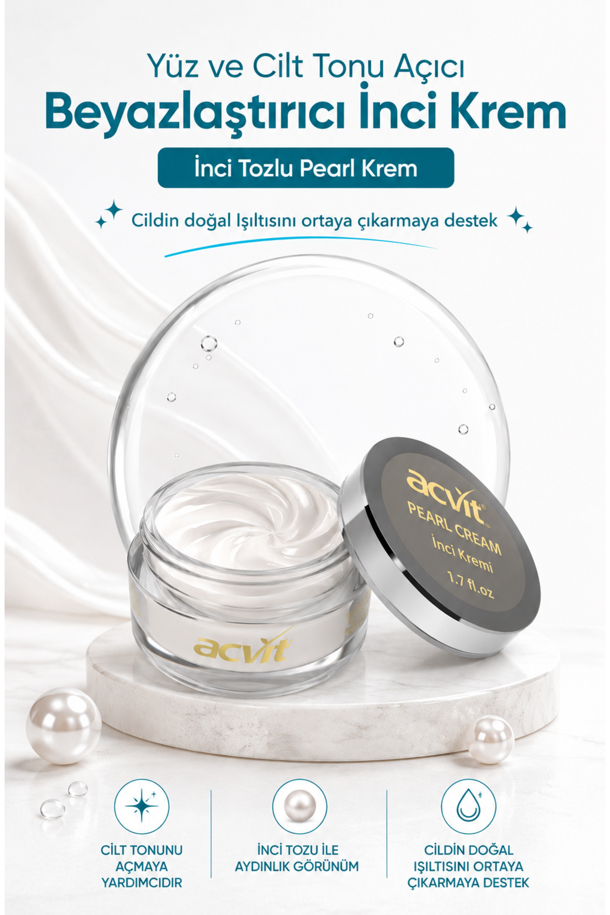 Acvit Beyazlaştırıcı, Cilt Tonu Açıcı, Beyazlatıcı Inci Krem - 50 ml — 001