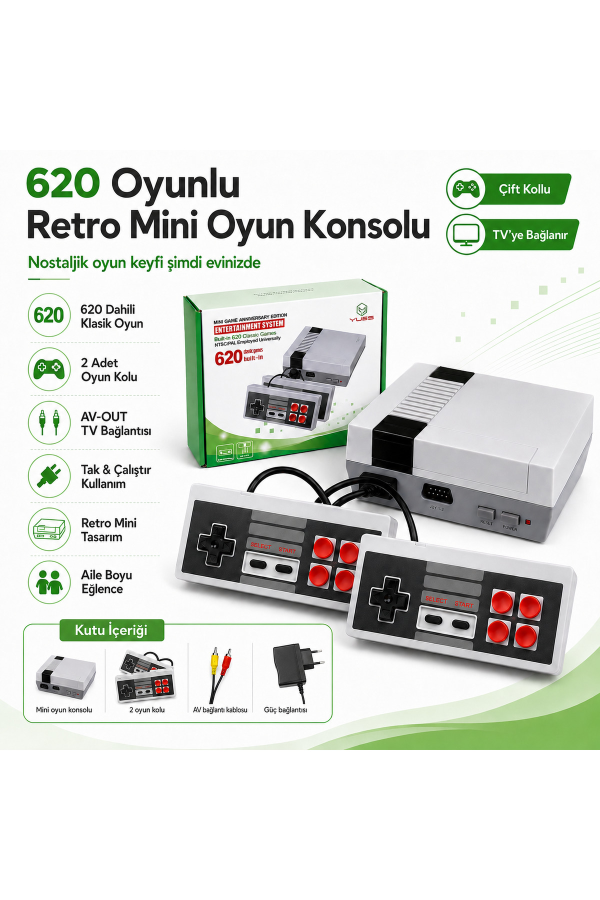 Retro Mini Game Console | 620 Loaded Games, Dual Handle, TV Connected, Plug & Play