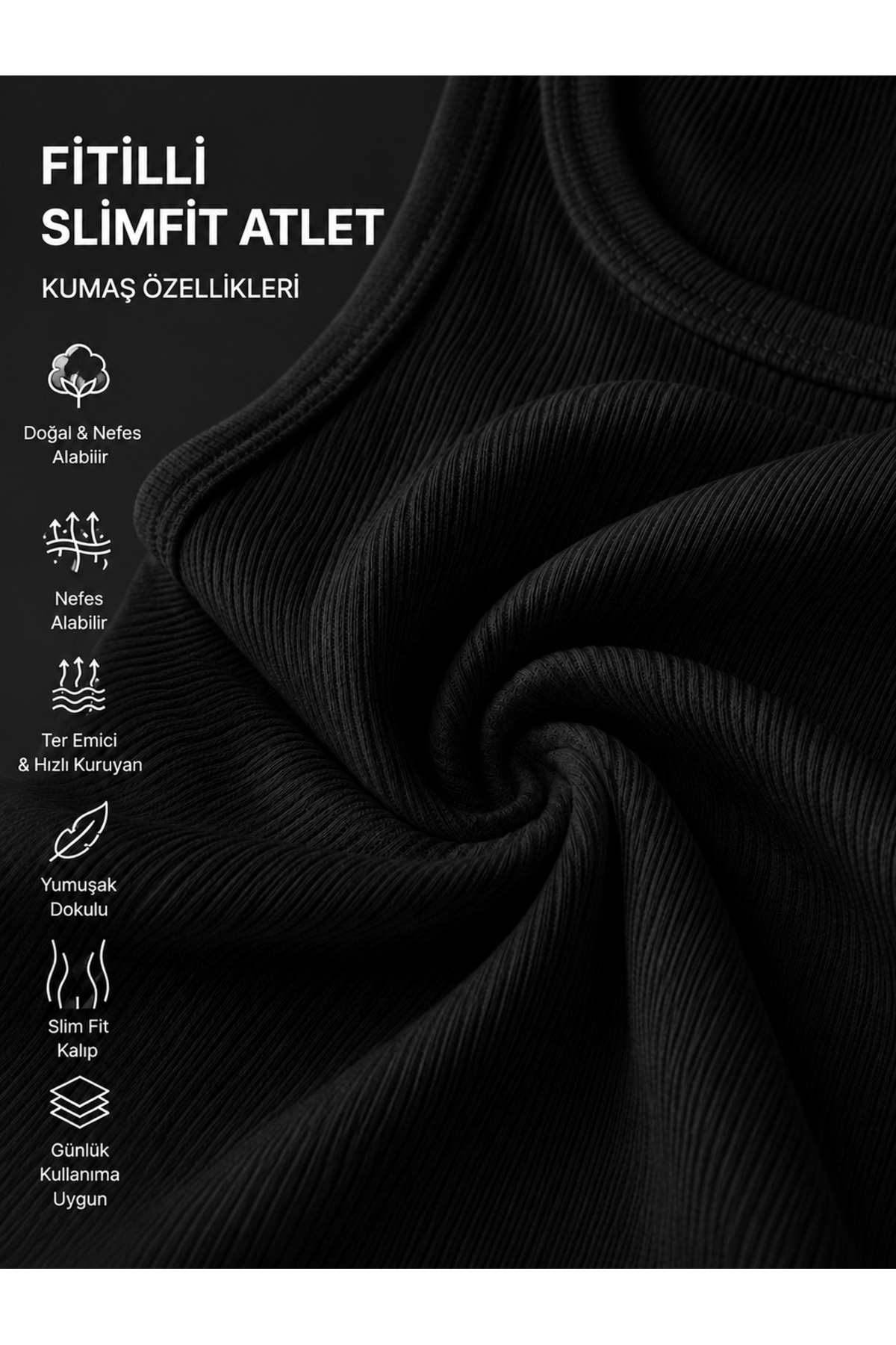 Livik Erkek Halter Yaka Slimfit Fitilli Sporcu Likralı Atlet görsel 5