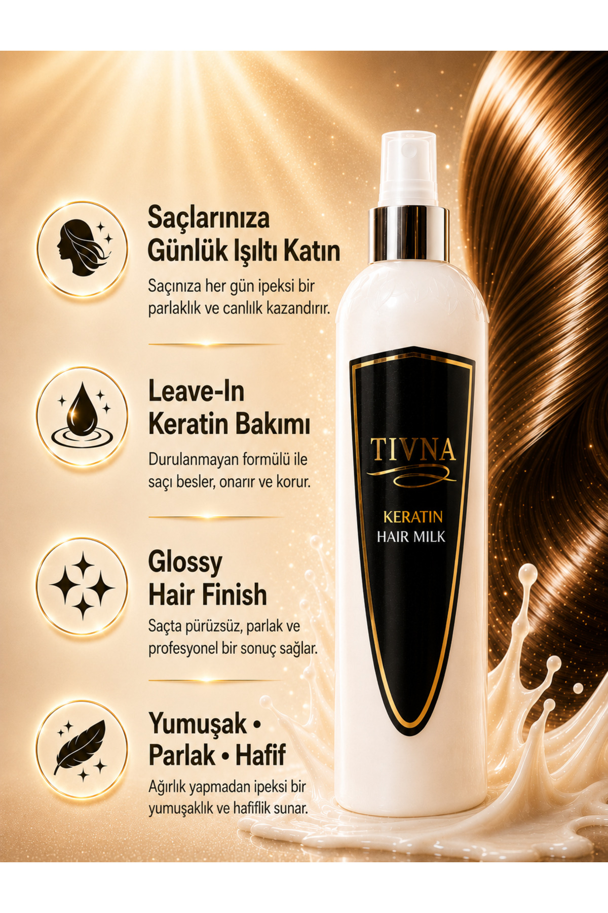 Keratin Sütü Argan Kolojen Bitkisel Kolay Tarama & Keratinli Saç Bakım Spreyi — LVX-9004 — تصویر 5 از 7