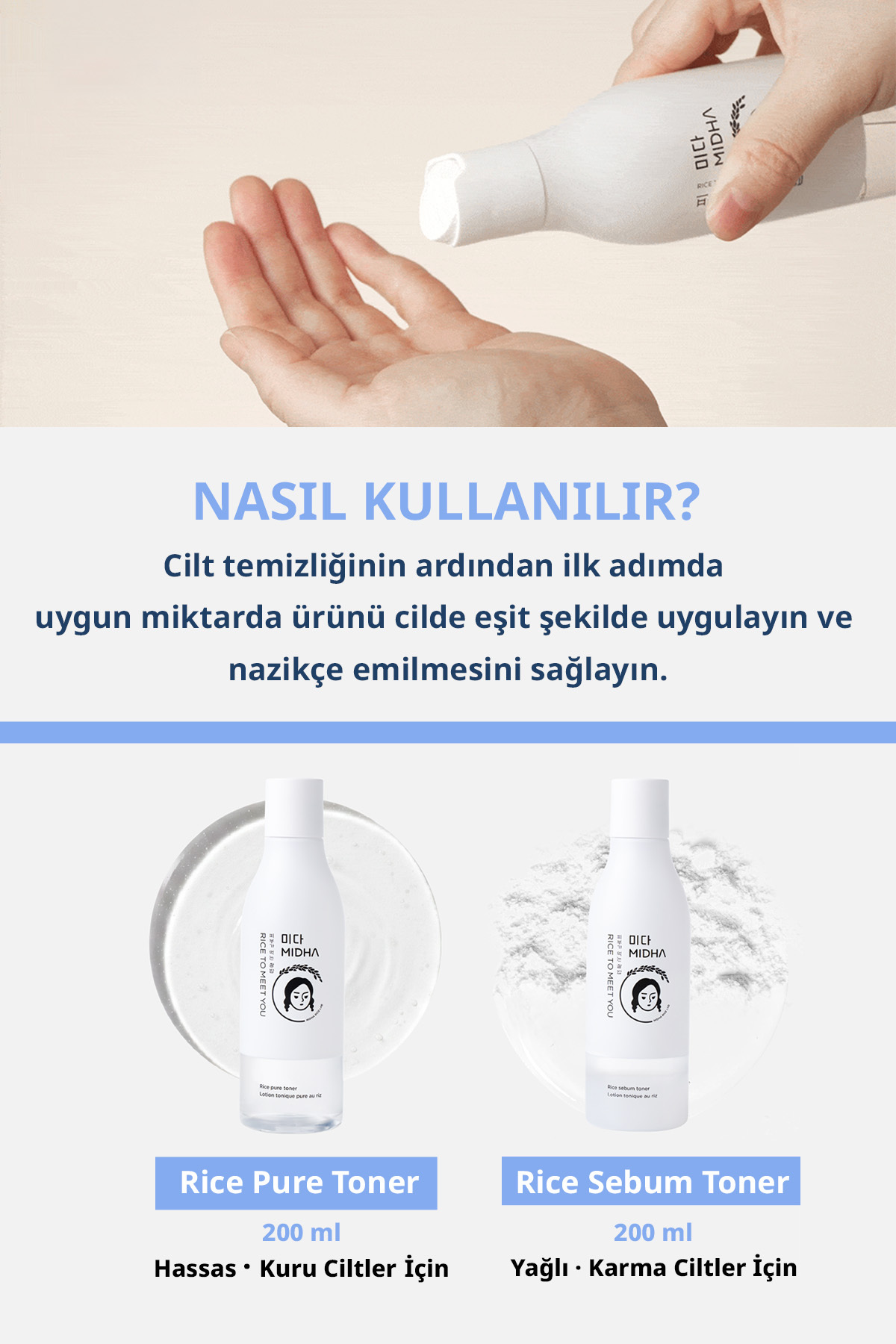 %77 Pirinç Suyu İçeren, Hassas ve Kuru Ciltlere Özel Nemlendirici Tonik Rice Pure Toner — MIDHA004 — تصویر 8 از 9
