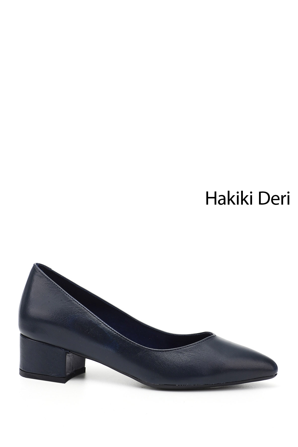 Women's Navy Blue Antique Short Thick Heels Genuine Leather Shoes