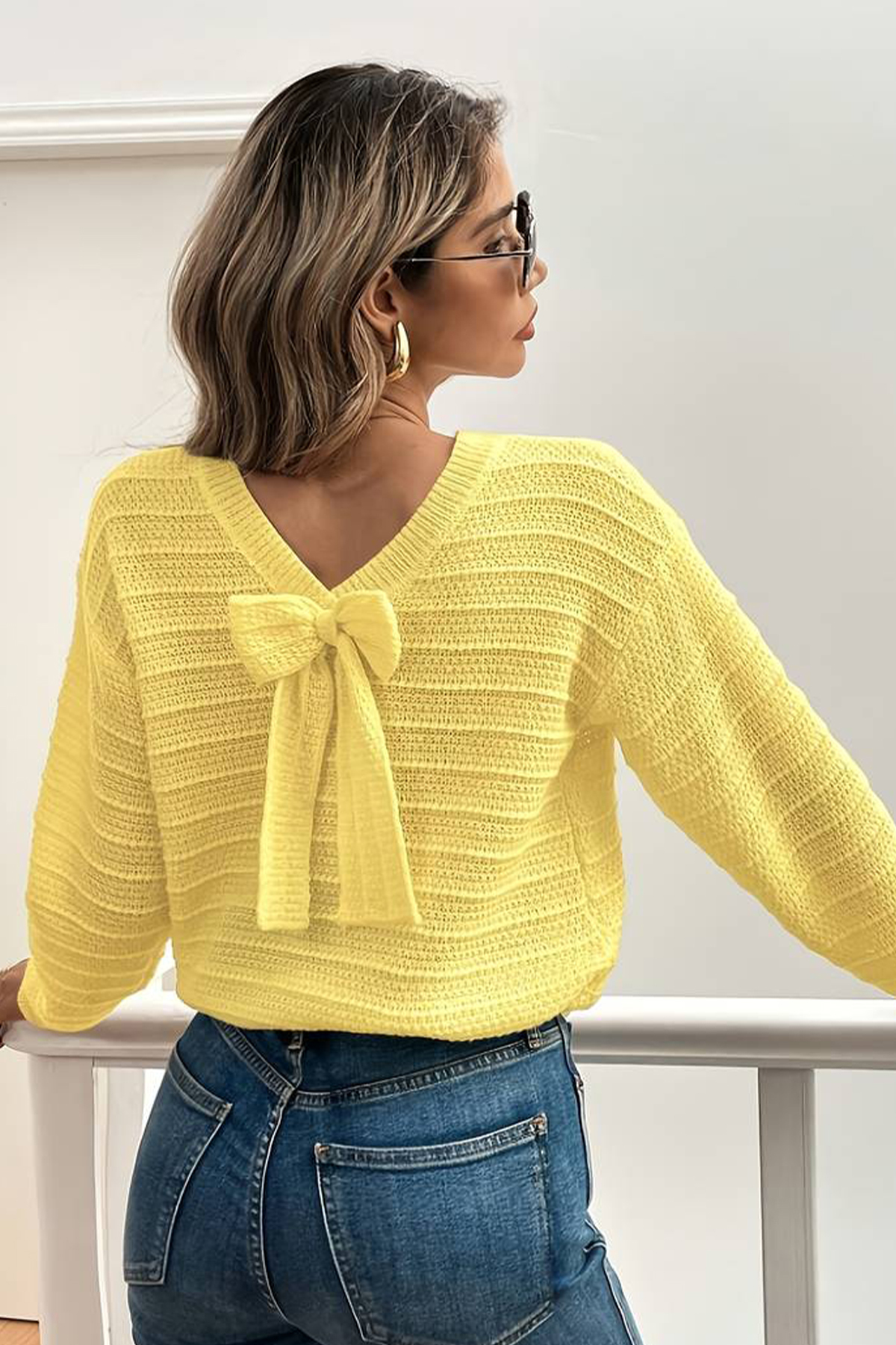 Aryena Self-Patterned Knitwear Blouse with Back Bow
