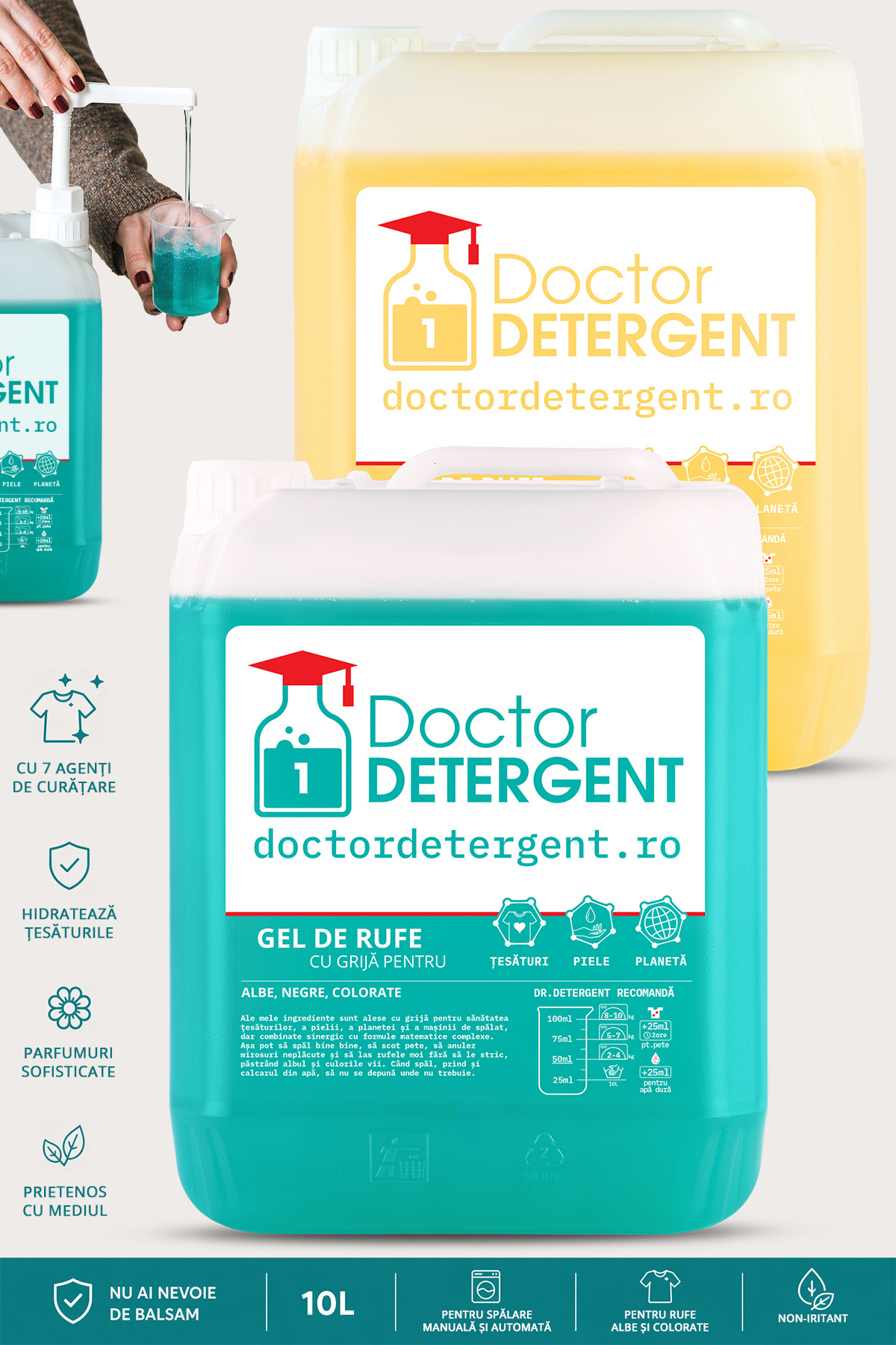 Doctor Detergent Detergent + Dozator / 5L Marea + 5L Tei / 7 agenți de curăța...