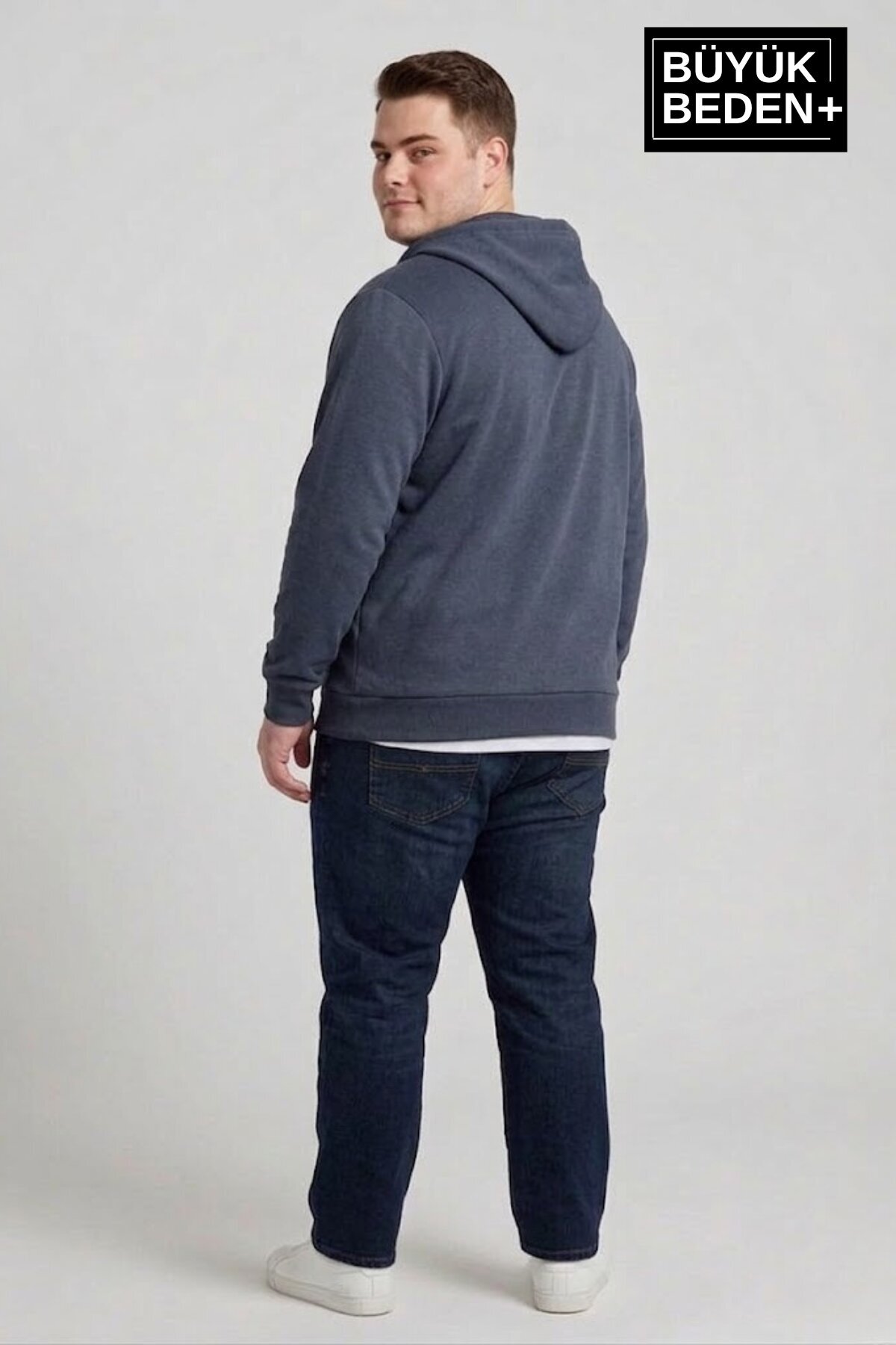 Süperlife Erkek Büyük Beden Fermuarlı Kapüşonlu ince Sweatshirt Hırka - Rahat Kalıp SPR26BHR960 görsel 4