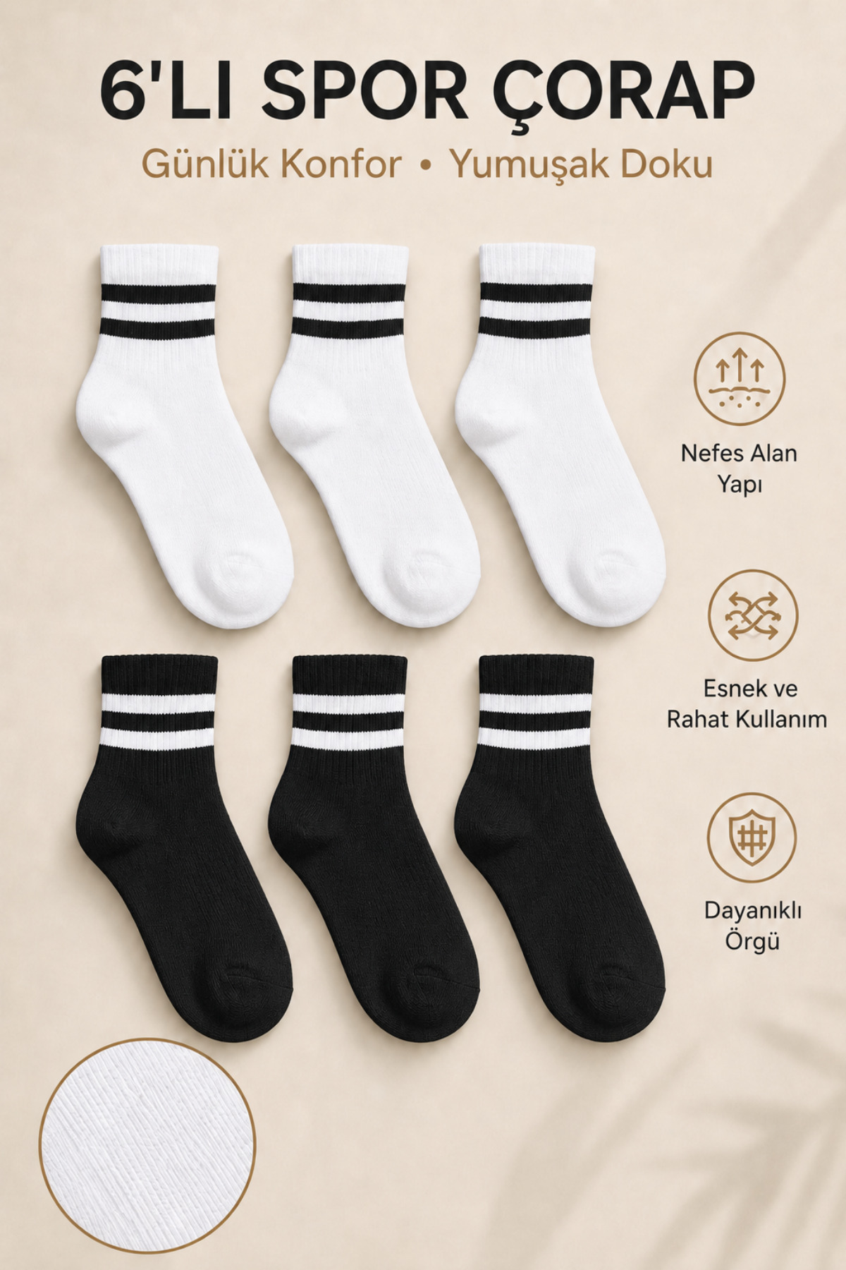 6 Pairs of Seamless Hooped Tennis Kids Socket Sports Socks