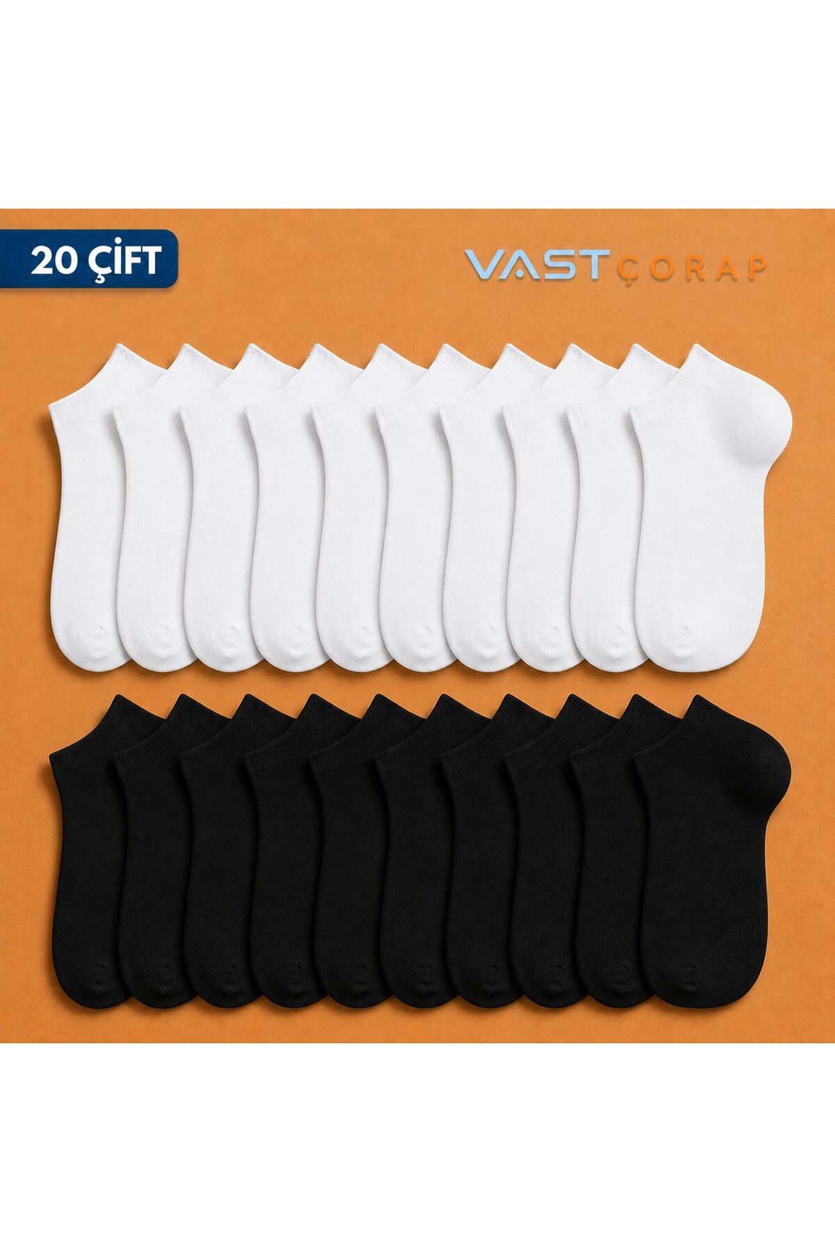 vast çorap 20 Çift Ekonomik Paket Patik Çorap 10 Çift Siyah 10 Çift Beyaz