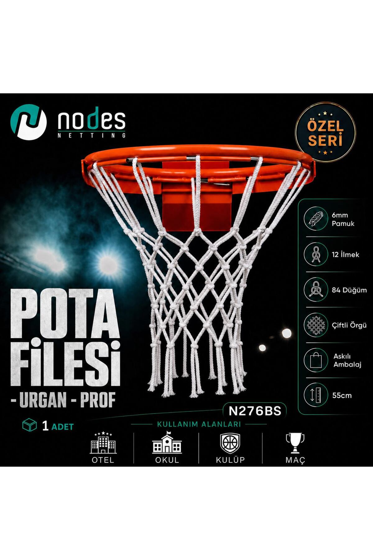Nodes 6mm - Basketbol Pota Filesi - Urgan - Profesyonel - 1 Adet