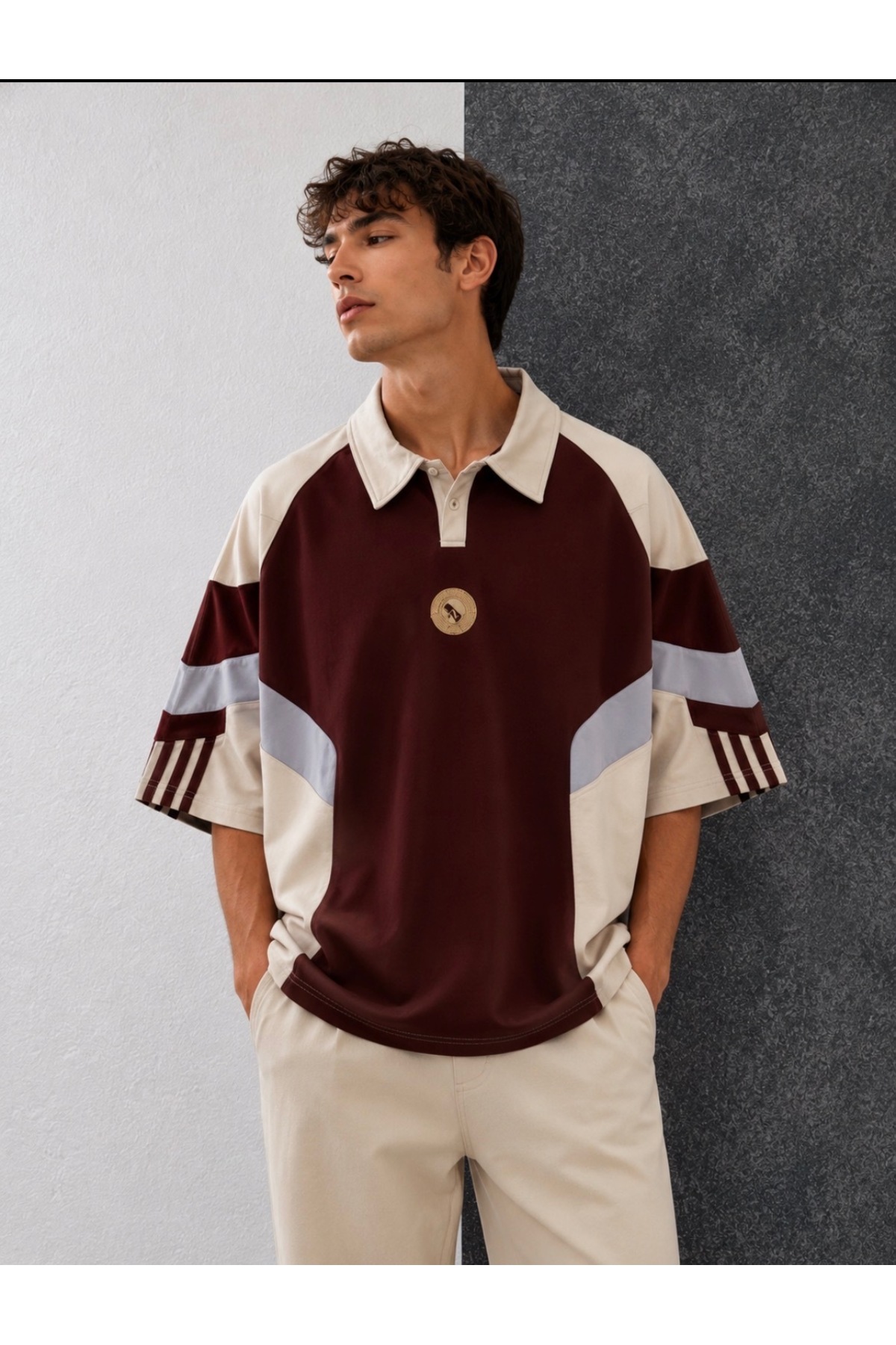 KUN SPORTSWEAR Vintage Premium Retro Nostalgia Color-Blocked T-Shirt Loose Oversized