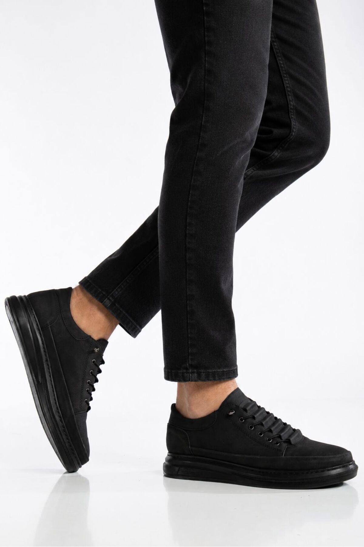 MY GROSS SHOES Siyah Ortopedik İç Taban Akıllı Bağcıklı Erkek Spor Sneaker görsel 6
