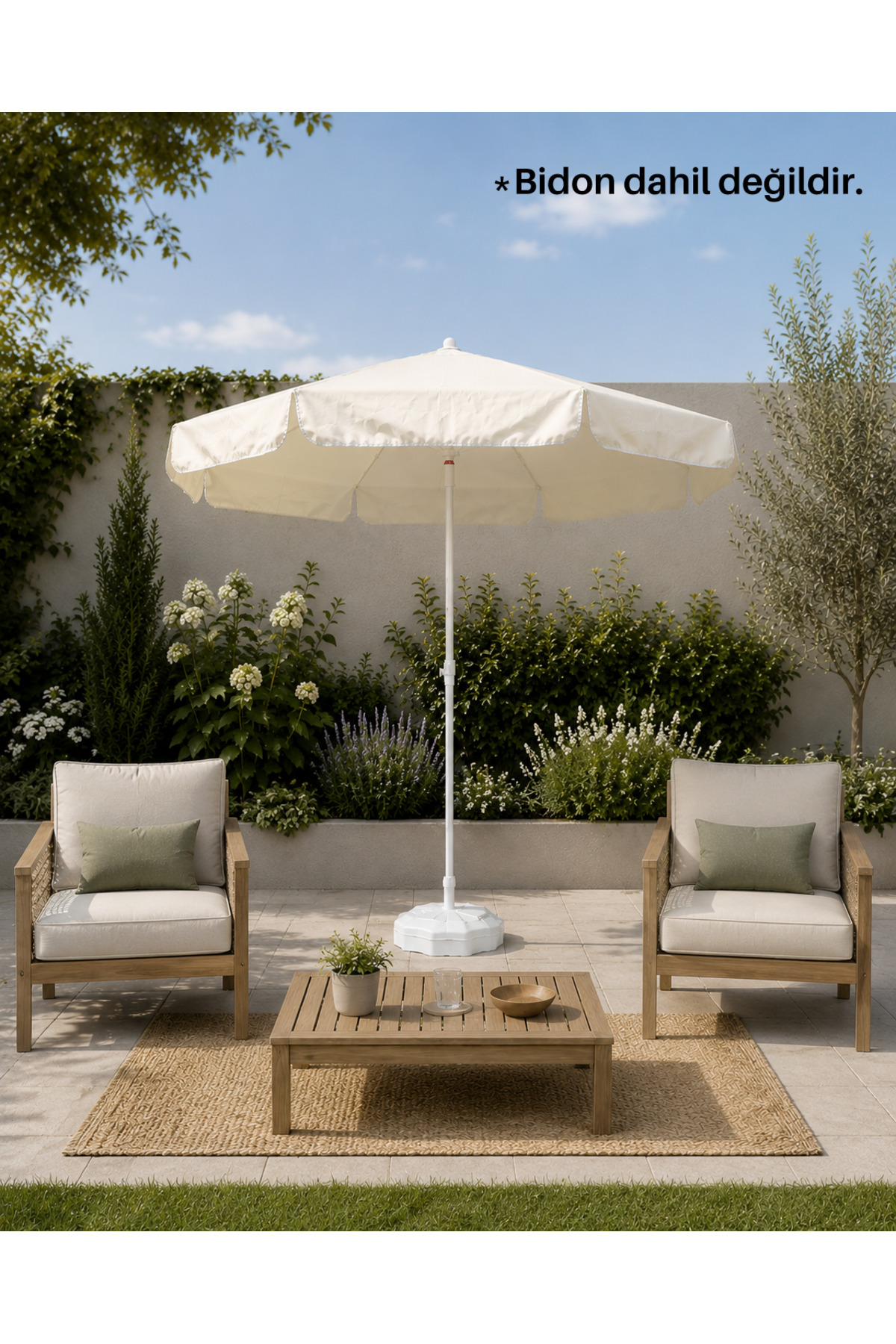 Umbrella Flat Cream Beach Umbrella 2 Meters Canopy Folding And Tilting Without Bidons