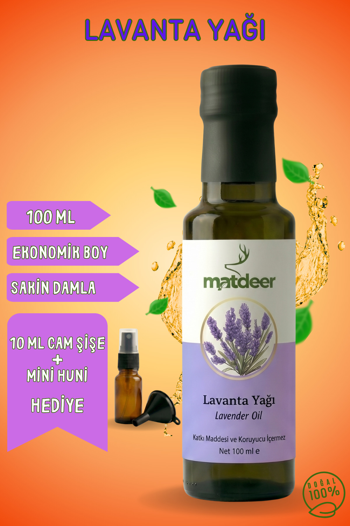 MATDEER %100 Saf Lavanta Yağı 100 ml - Aromaterapik Rahatlatıcı Cilt ve Ortam Kokusu - Fiyatı, Yorumları