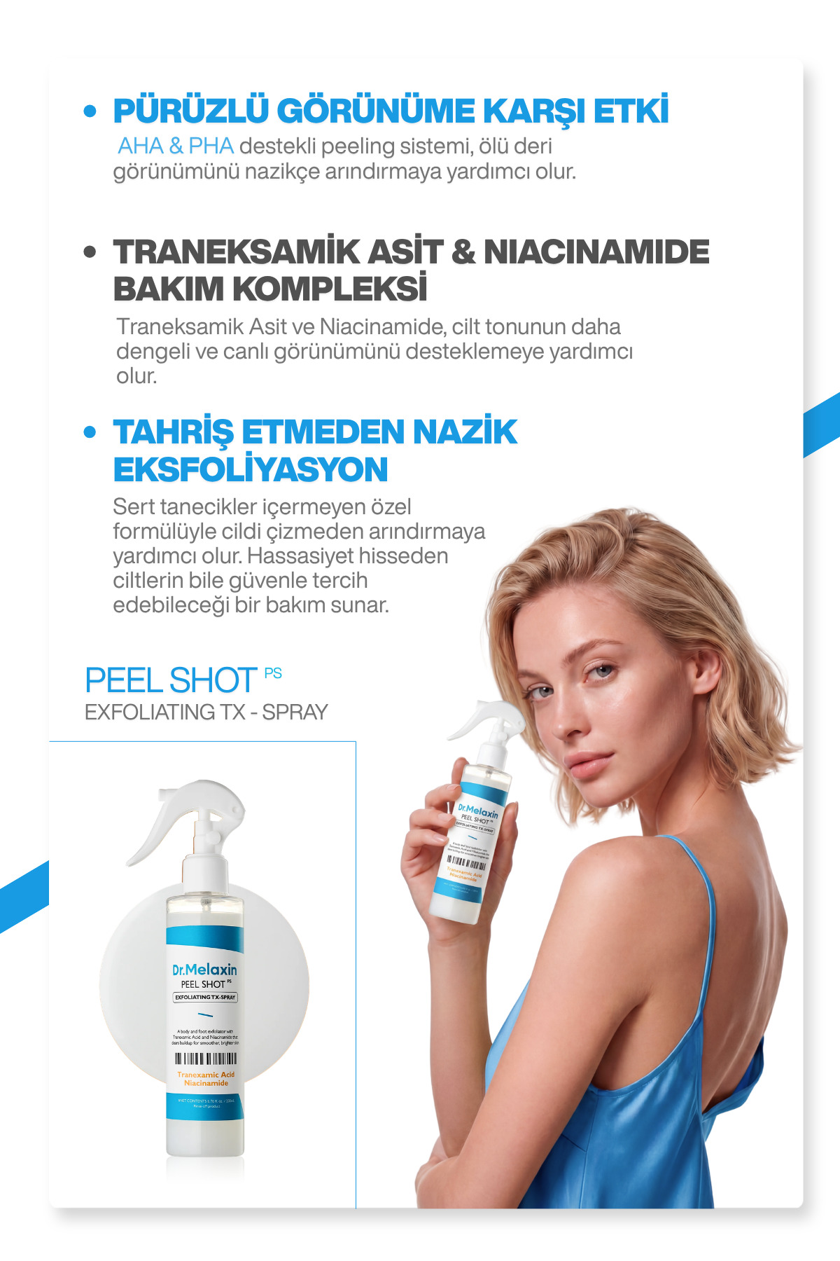 Leke Karşıtı | Aydınlatıcı | Traneksamik Asit içeren | TX Vücut Peeling Spreyi 200ml — 8809886483103 — تصویر 2 از 6