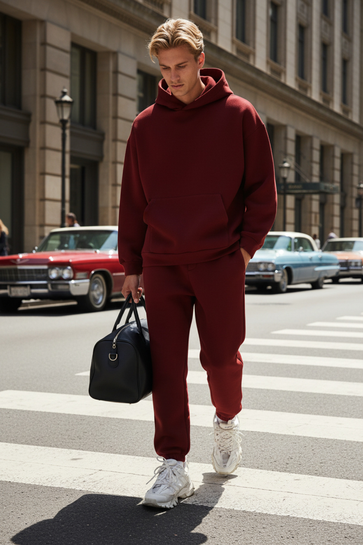 Men's Fleece Relaxed Fit Hooded Kangaroo Pocket Tracksuit - Casual