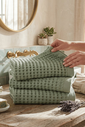 COMO HOME Waffle 3'lü El Havlu Seti, %100 Pamuk, Hızlı Kuruyan El Havluları