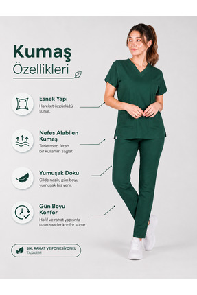 STİLMED Üniforma Avcı Yeşili Hemşire ve Doktor Forması Scrubs Takımı Likralı ...