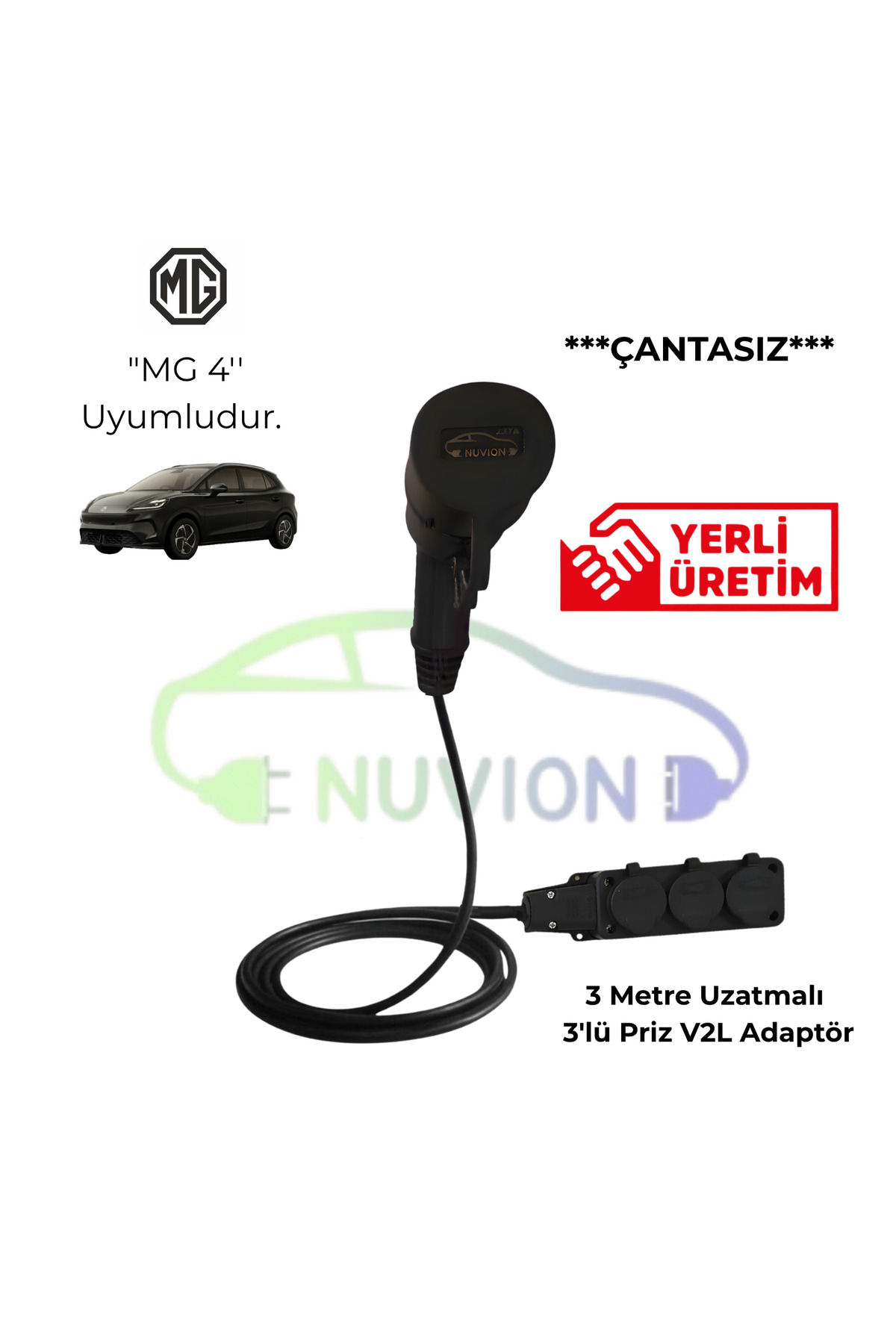 NUVION V2L (ÇANTASIZ)- MG 4 Marka İle Uyumlu 3'lü Priz Uzatma V2L