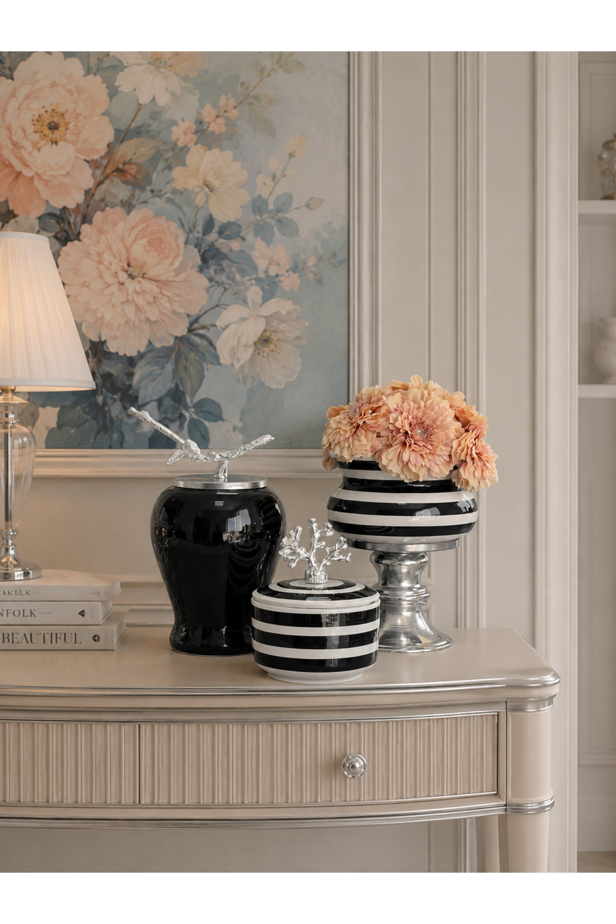 Decorative Object Living Room Set Black Zebra Leg Flower Pot Plain Black King Black Zebra Box SILVER