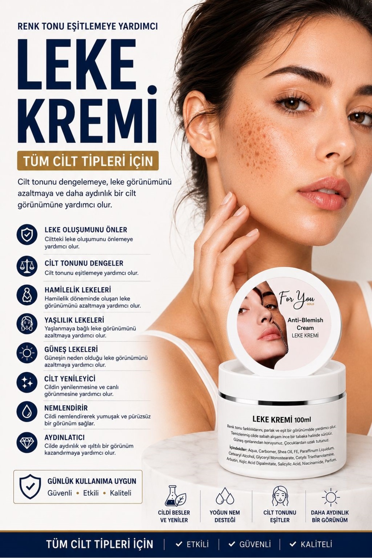 For You Gold Cilt Tonu Dengeleme, Hamilelik, Yaşlılık Ve Güneş Lekelerini Gidermeye Yardımcı Leke Kremi 100 ml — LKK1