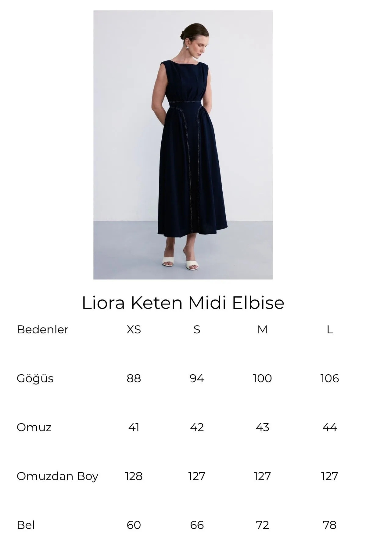 FACETTE  Liora Midi Keten Elbise Lacivert - Görsel 6