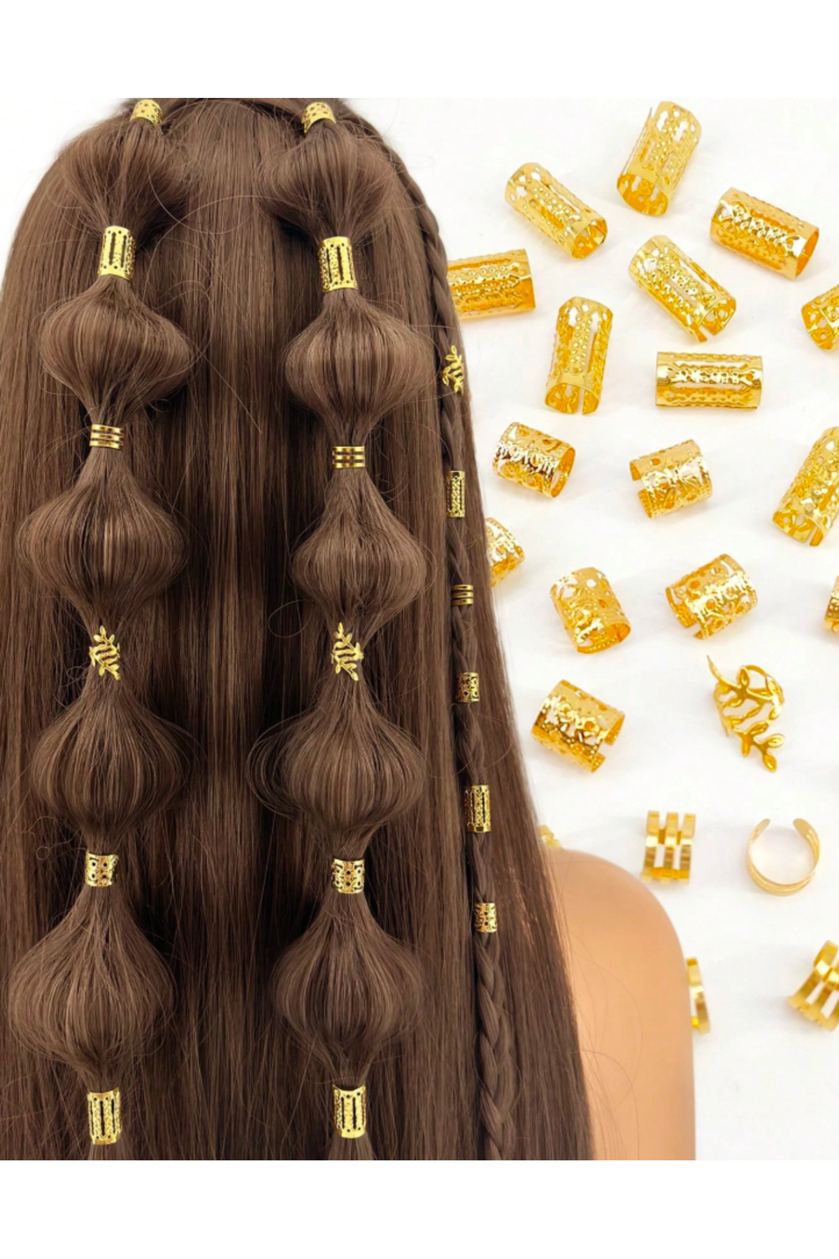 bacoss group Bohem 20'Li Saç Halkası -Saç Küpesi Yapraklı Model Seti 20'Li Hair Charms ( BC-1295 )