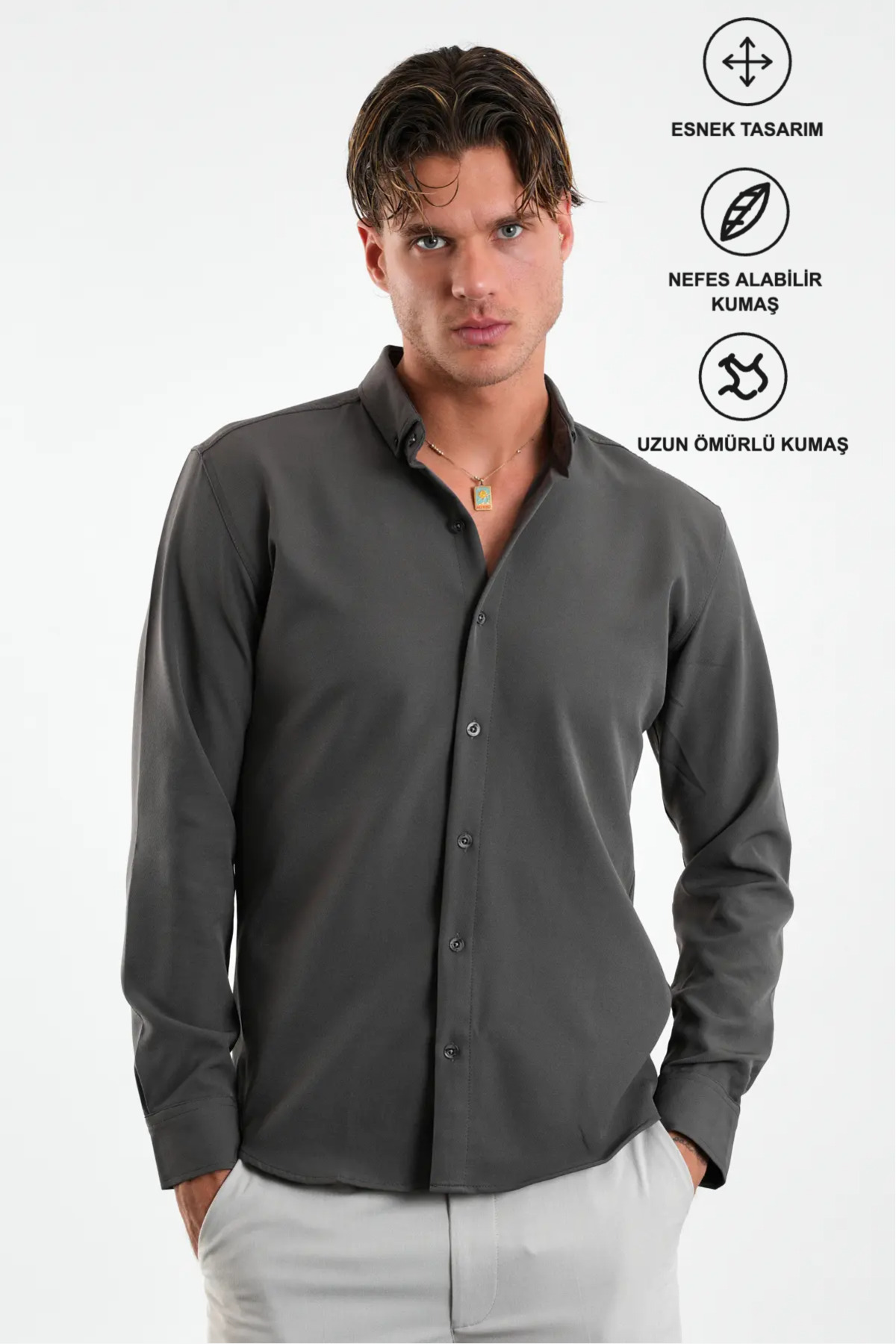 Redline Flex Slim Fit Yumuşak Kolay Ütü Nefes Alan Erkek Gömlek