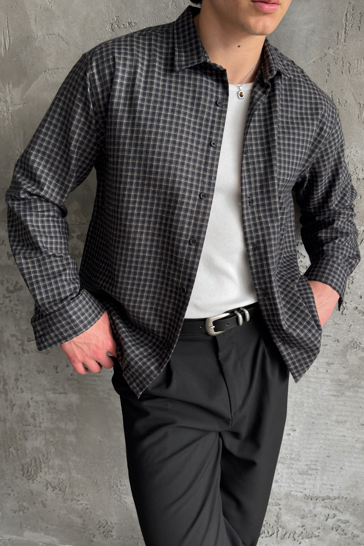Erkek Oversize %100 Pamuk Ekose Gömlek — رنگارنگ HY26KE03016 — تصویر 7 از 8