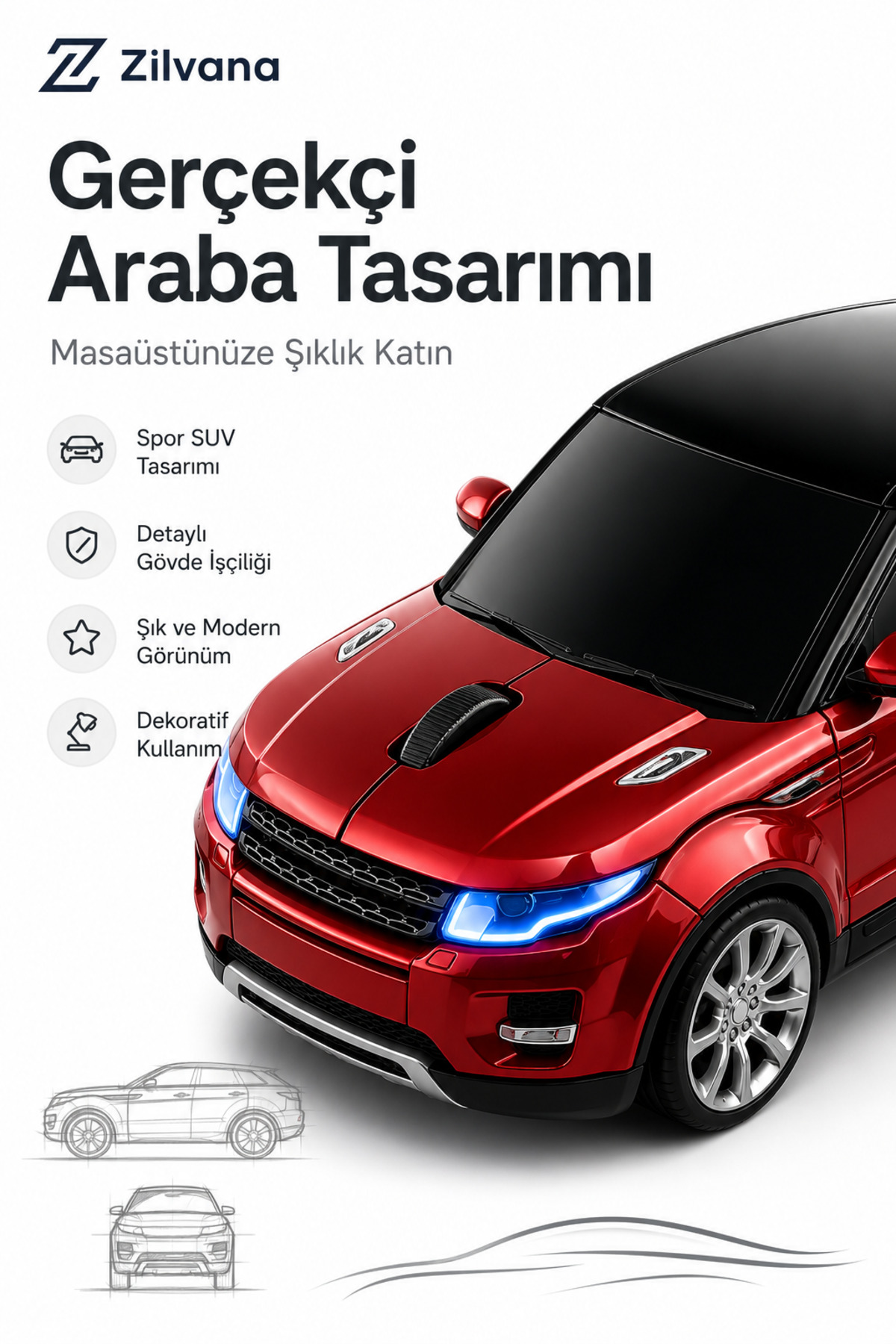 ماوس اپتیکال بی‌سیم 2.4G طراحی شده با مدل SUV - قرمز