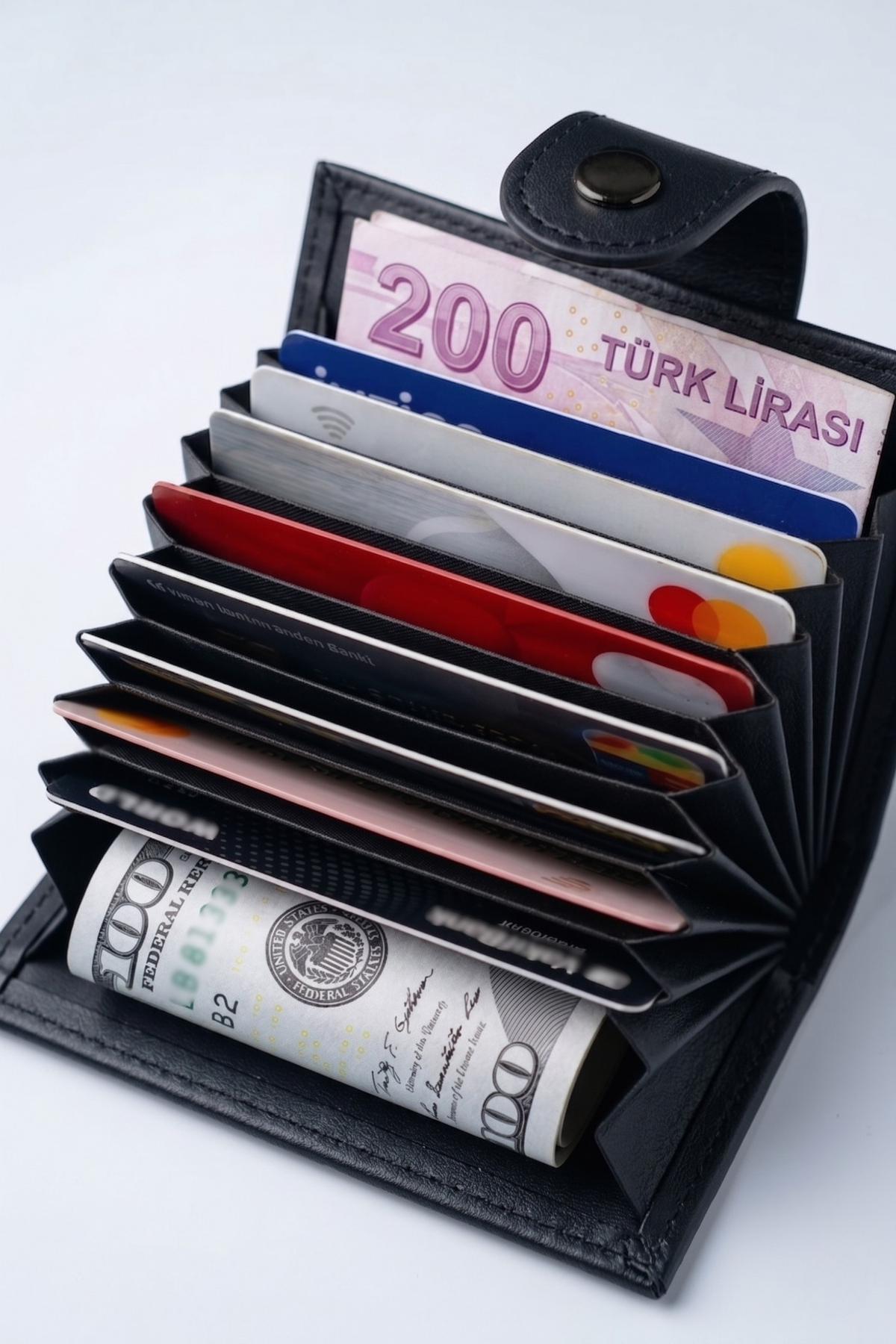 VANİLLA COLLECTİON İsim Baskılı Hakiki Deri Çıtçıtlı Akordiyon Kartlık & Cüzdan & Portföy Siyah görsel 8