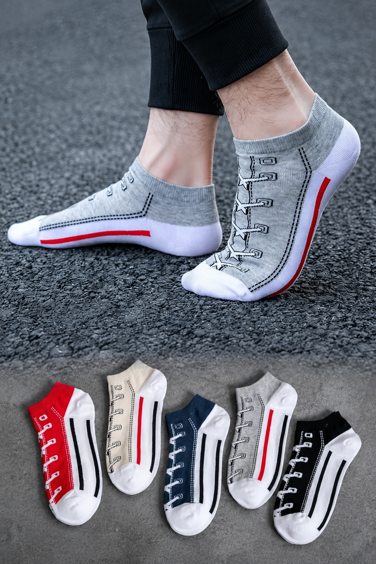 çorapkolik 5'li Unisex Desenli Renkli Kısa Patik Bilek Çorap görsel 2