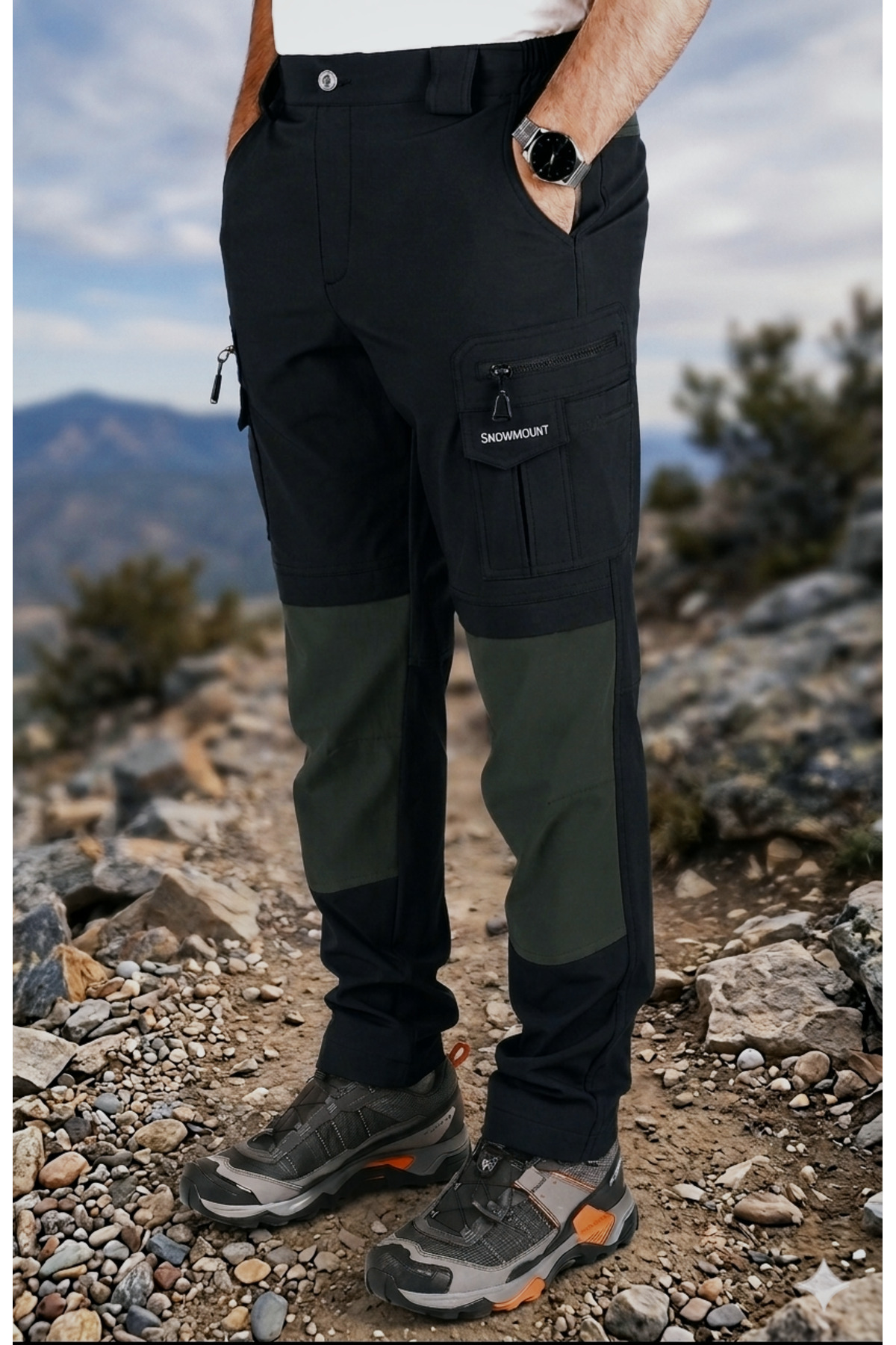 NEW MODEL! Men's Outdoor Lycra Water Repellent Tactical Cargo Pocket Style Seasonal Black Khaki Color Trekking Pants