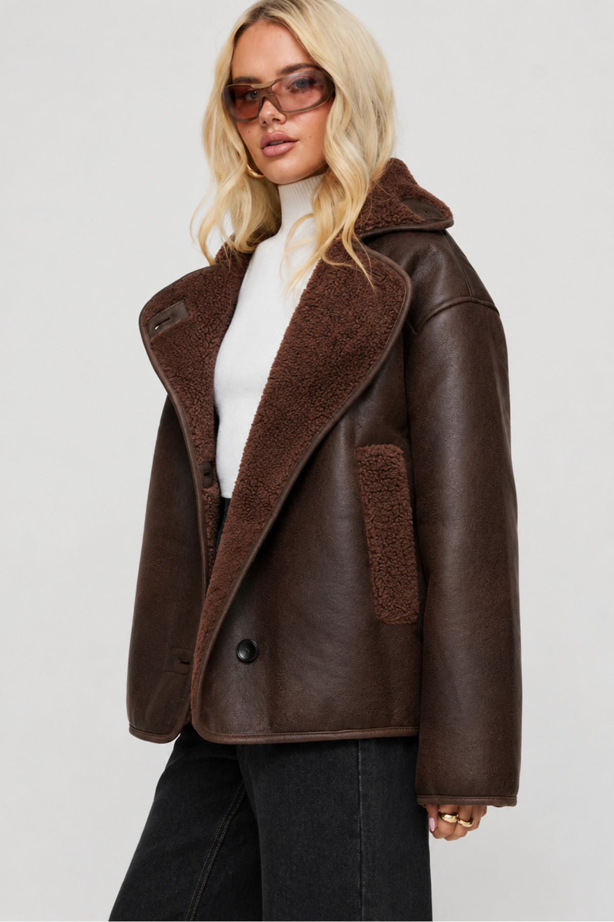 moda armanc Kadın İçi Kürklü Oversize Süet Deri Mont - Peluş Astarlı Kışlık Ceket görsel 3