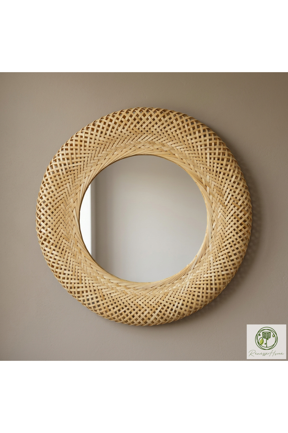 Setra Handmade Natural Bamboo Wall Mirror 60 cm – Decorative Bohemian Round Mirror