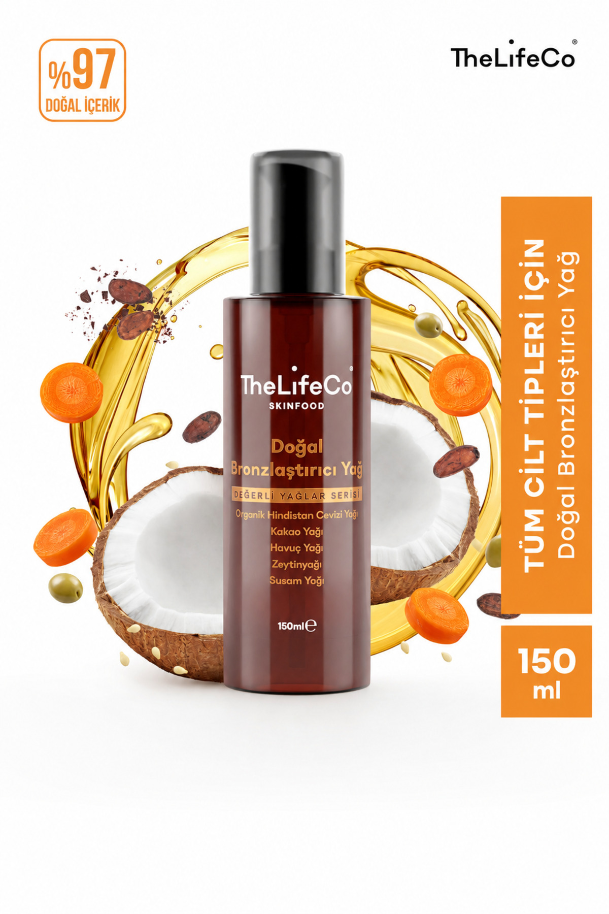 TheLifeCo Skinfood Değerli Yağlar Serisi Doğal Bronzlaştırıcı Güneş Yağı 150 ml — 11-226