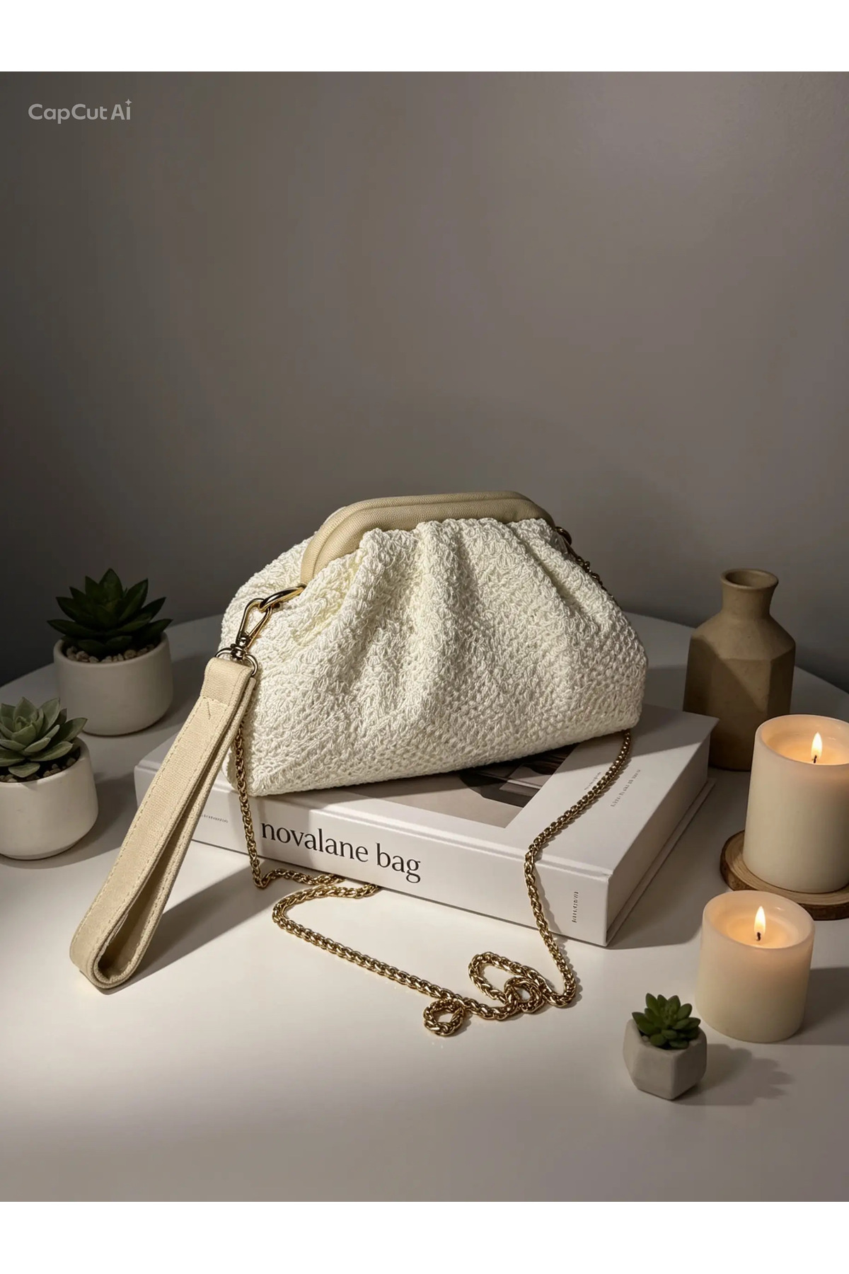 NOVALANE BAG Zincir askılı hasır clutch el çantası görsel 2