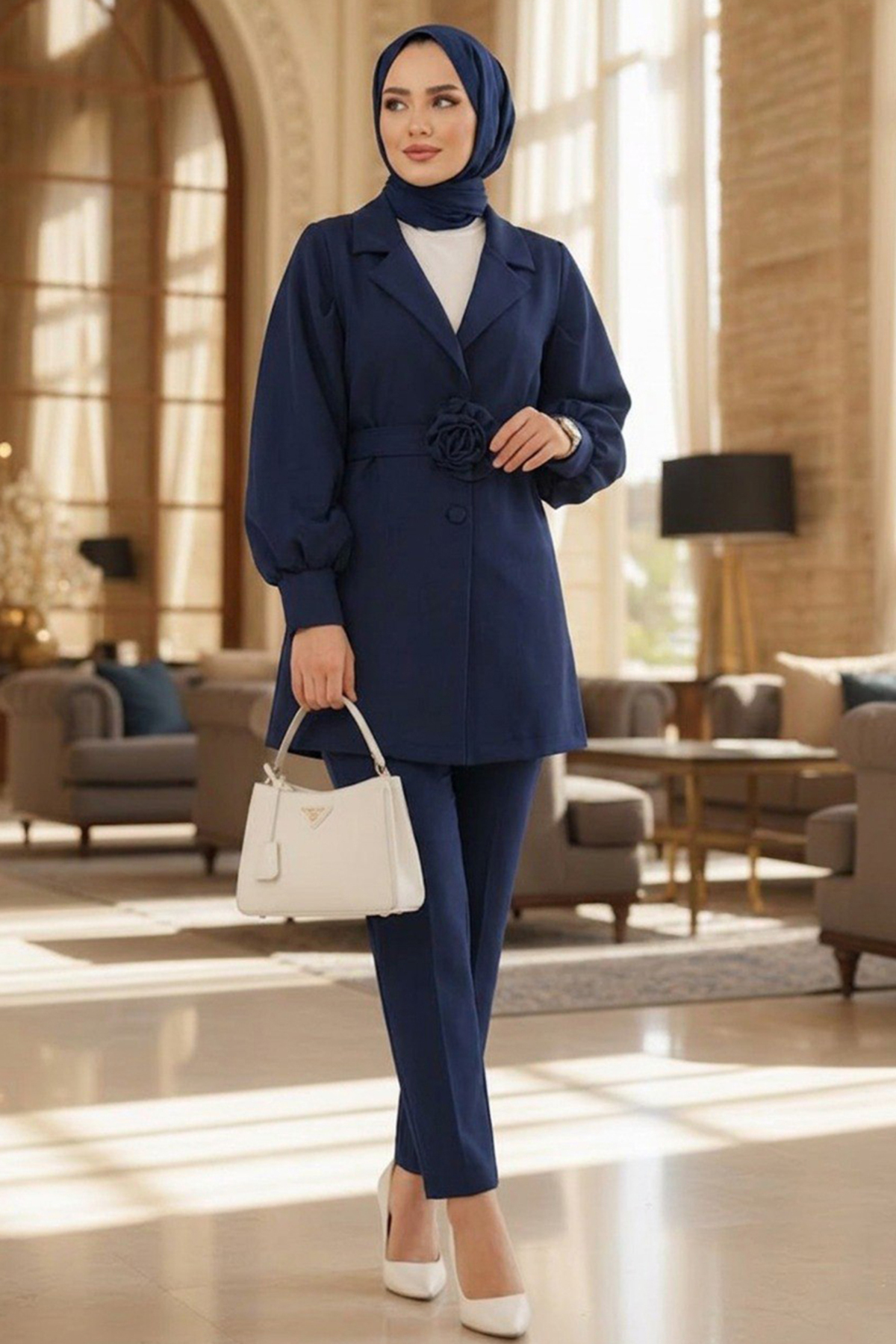 N.S NEVA STYLE Ceketli Lacivert Tesettür İkili Takım 61851L