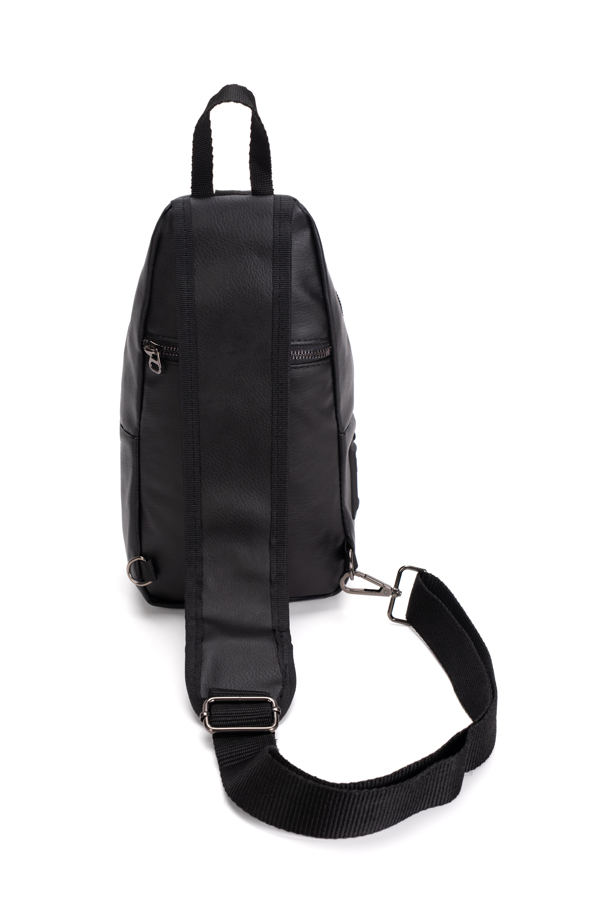 NEWISH POLO ACCESSORIES Unisex Siyah Su Geçirmez Yıkama Deri Usb Ve Kulaklık Girişli Çapraz Omuz Ve Göğüs Yürüyüş Çantası görsel 3