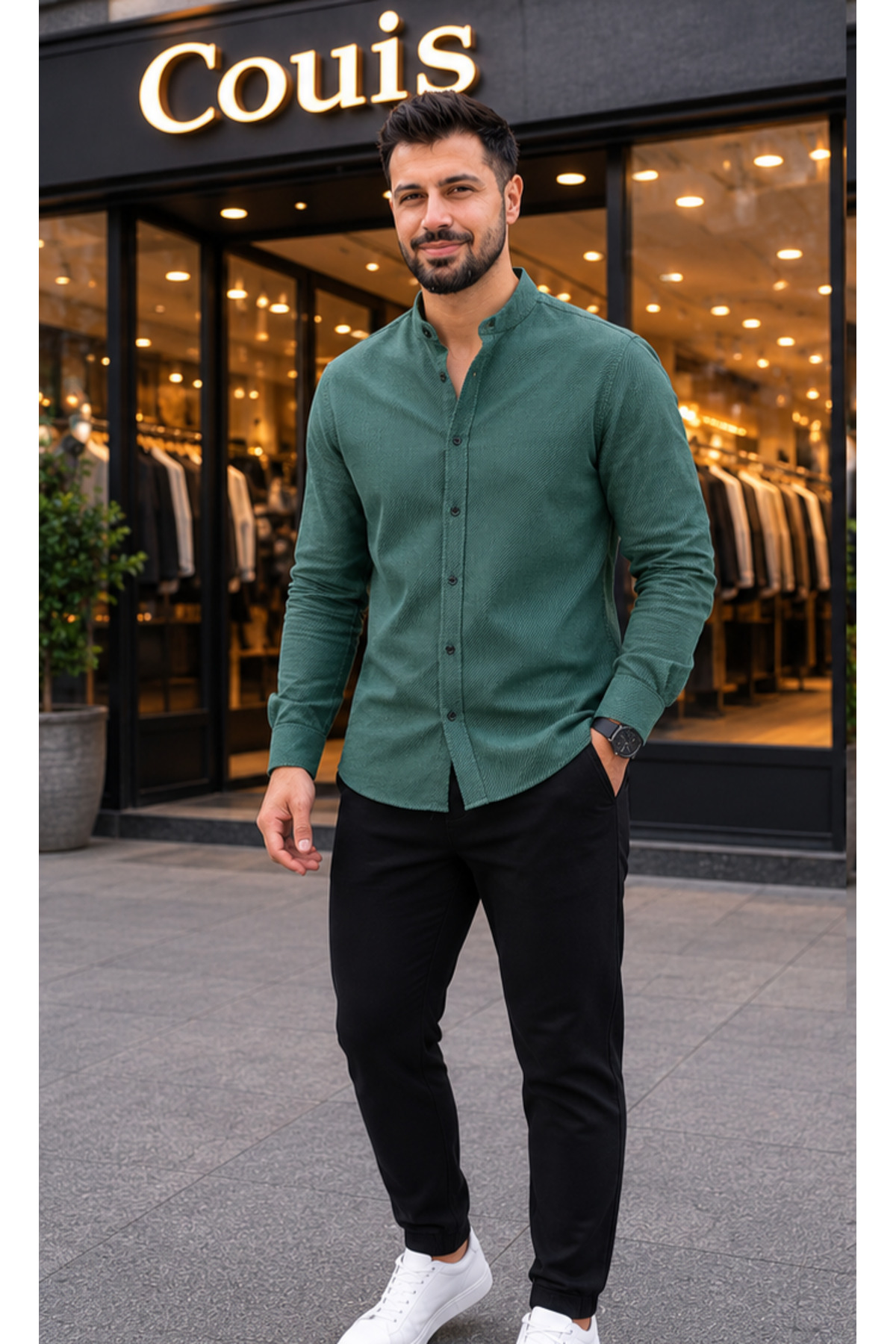 Butik Slim Fit Stand Collar Men's Shirt