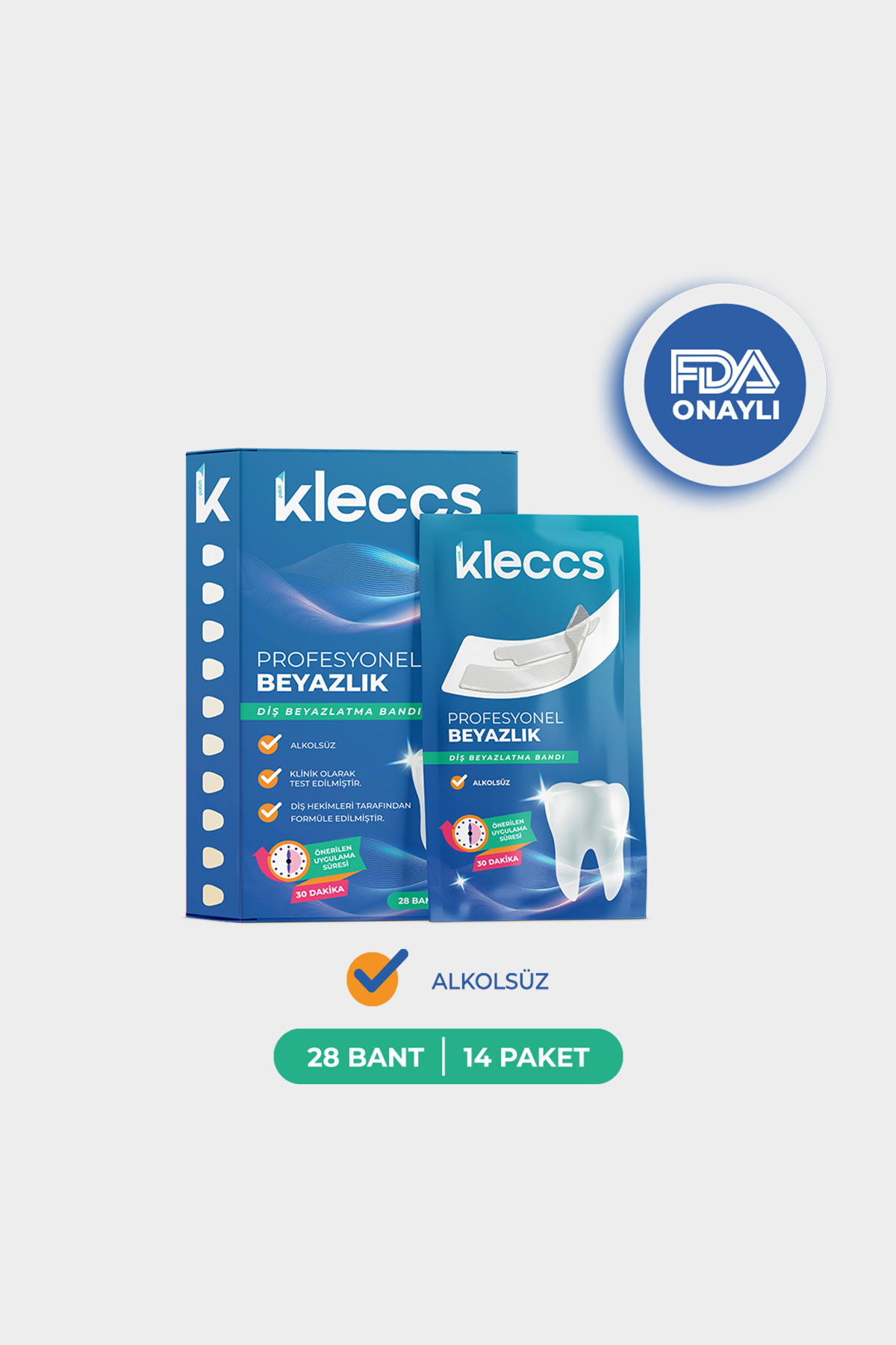 kleccs Diş Beyazlatma Bandı, Profesyonel Beyazlık, 14 Paket-28 Bant