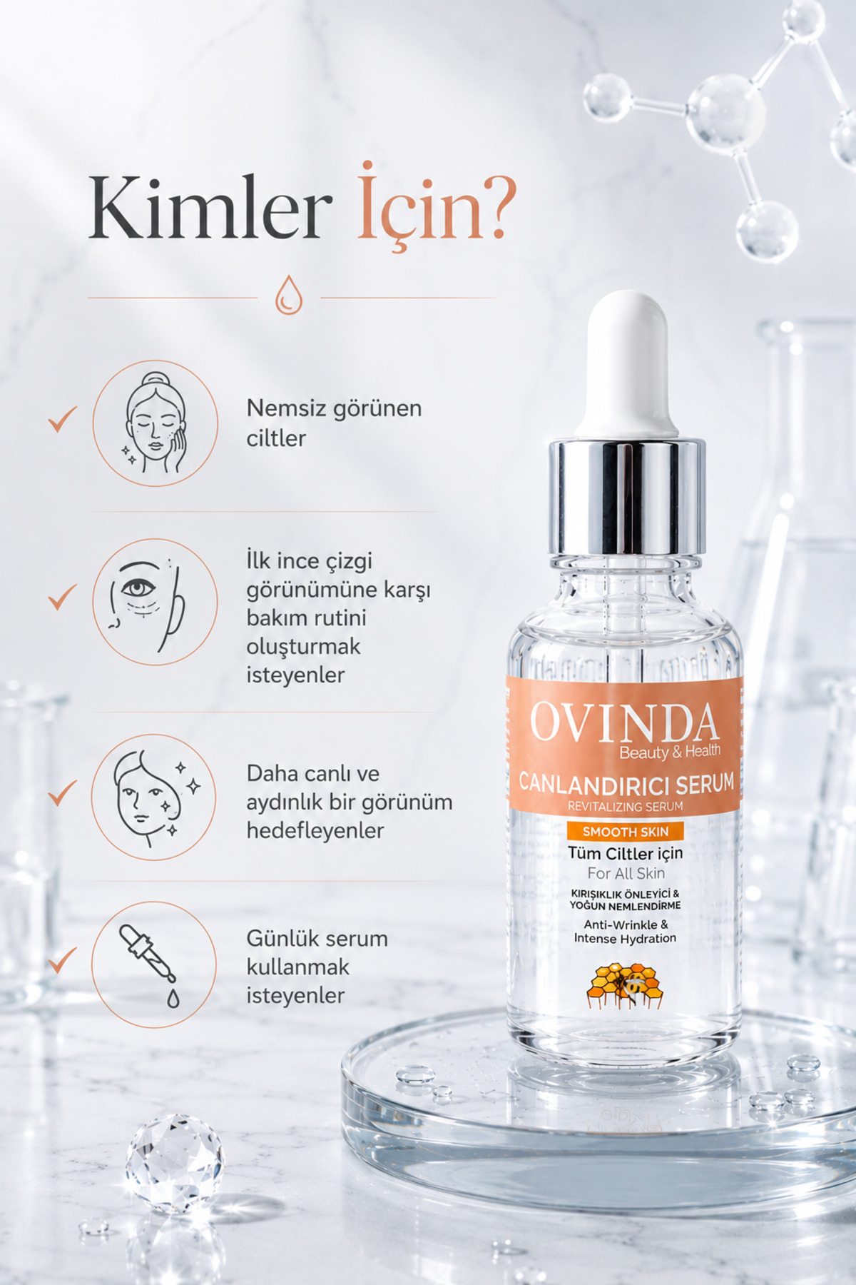 Hyaluronik Asit Serum Yoğun Nemlendirici Kırışıklık Karşıtı Kolajen C Vitaminli Canlandırıcı Yüz Serumu 30 ml — OVD-01.06 — تصویر 7 از 8