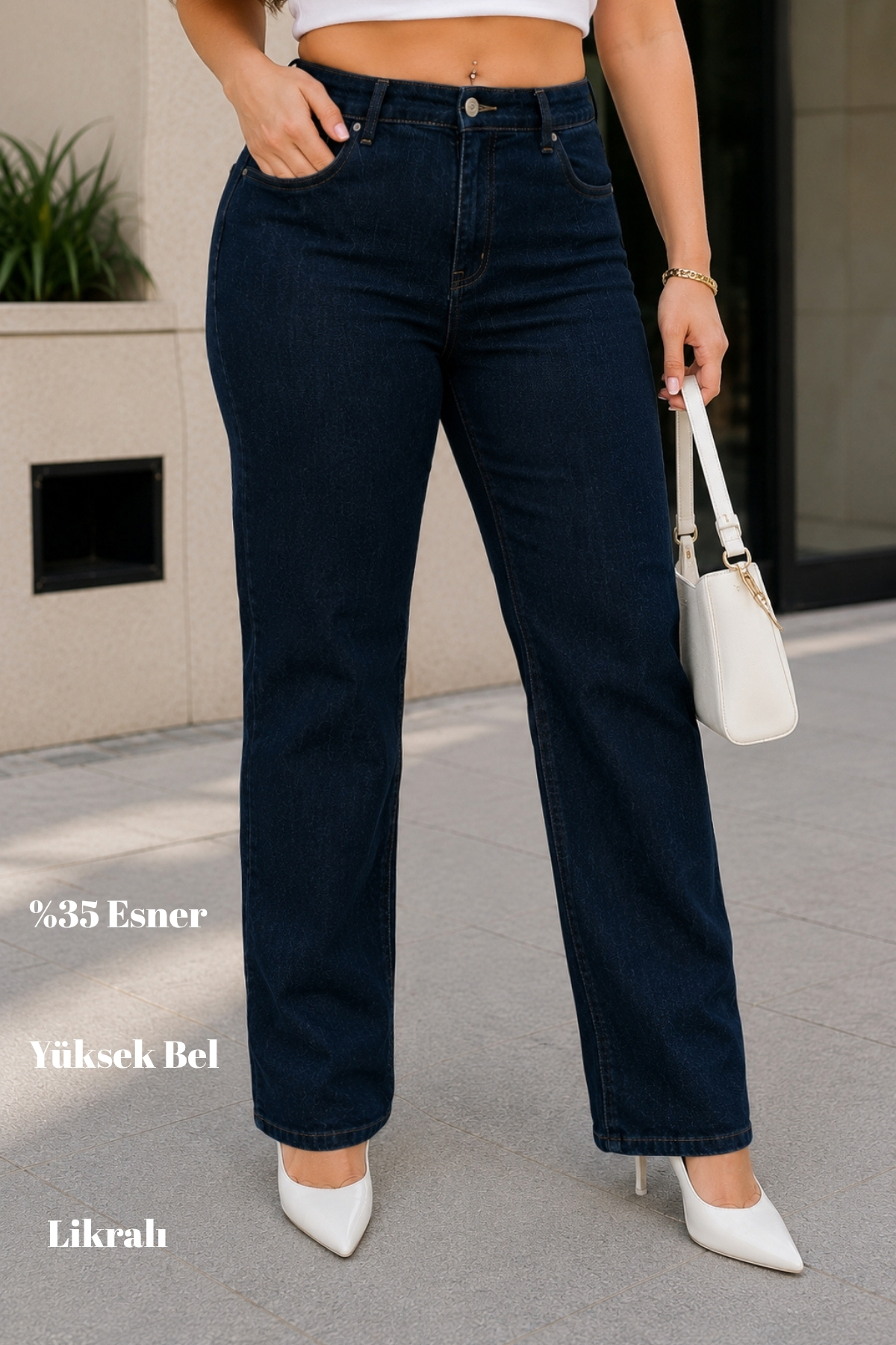 CEDY DENIM - Kadın Büyük Beden Boru Paça Yüksek Bel Regular Fit Likralı Pantolon C626-Lacivert