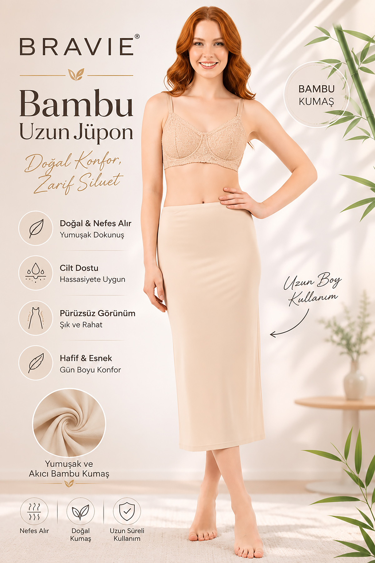 Women's Maxi Long Bamboo Petticoat – Lightweight, Breathable, Seamless Lining Skirt 303