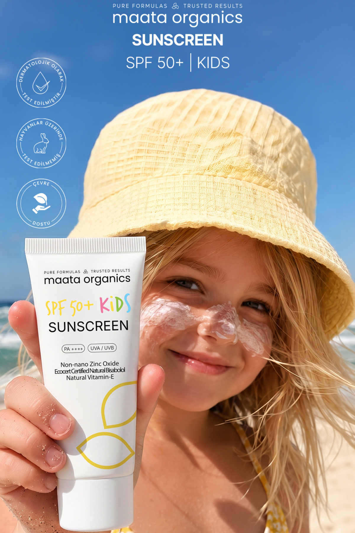 Kids Mineral Güneş Koruyucu SPF 50+ PA++++ Bebek ve Çocuklar İçin Hassas Ciltlere Uygun Non-Nano Çinko Oksit Yüz & Vücut Güneş Kremi 50ml — MAASPFKIDS50 — تصویر 4 از 4