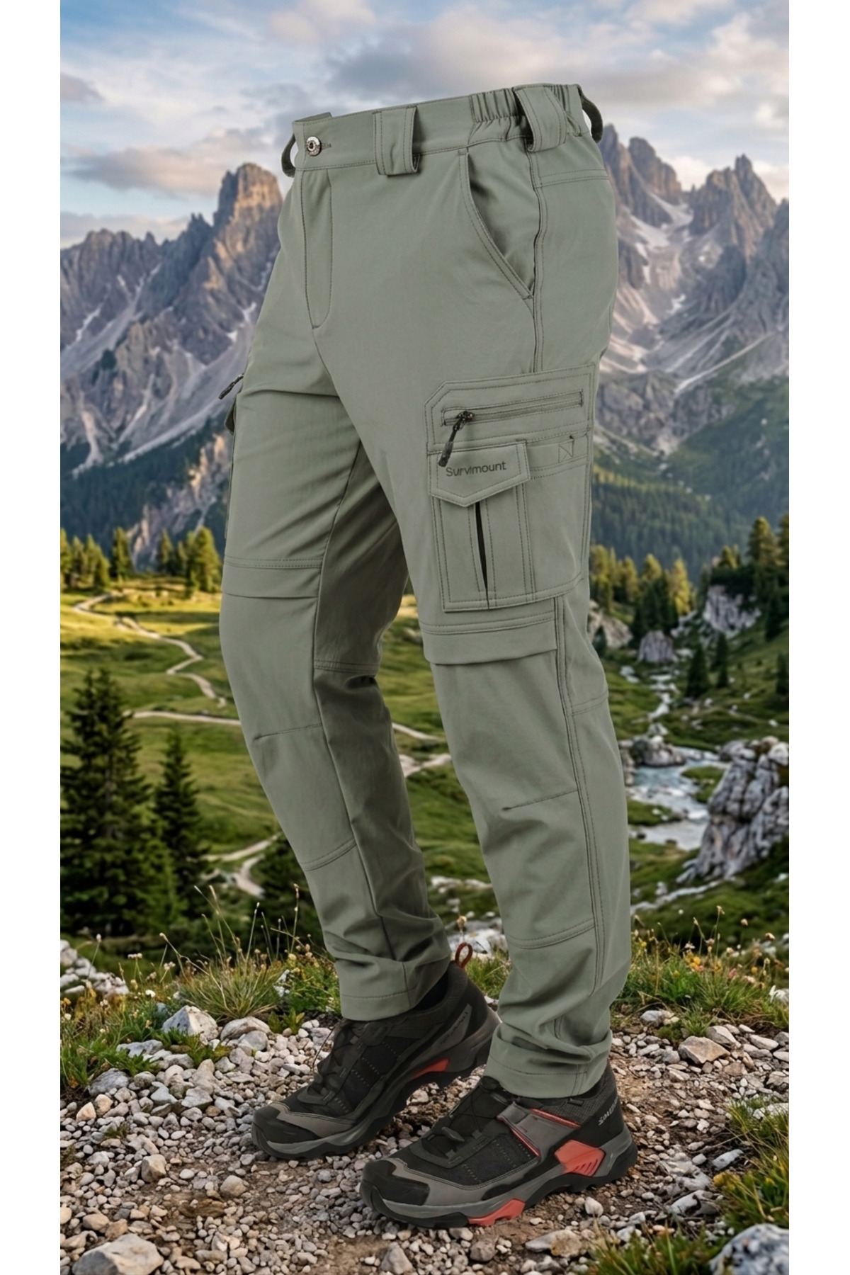 NEW MODEL! Men's Outdoor Lycra Water Repellent Khaki Color Tactical Cargo Pocket Style Seasonal Trekking Pants