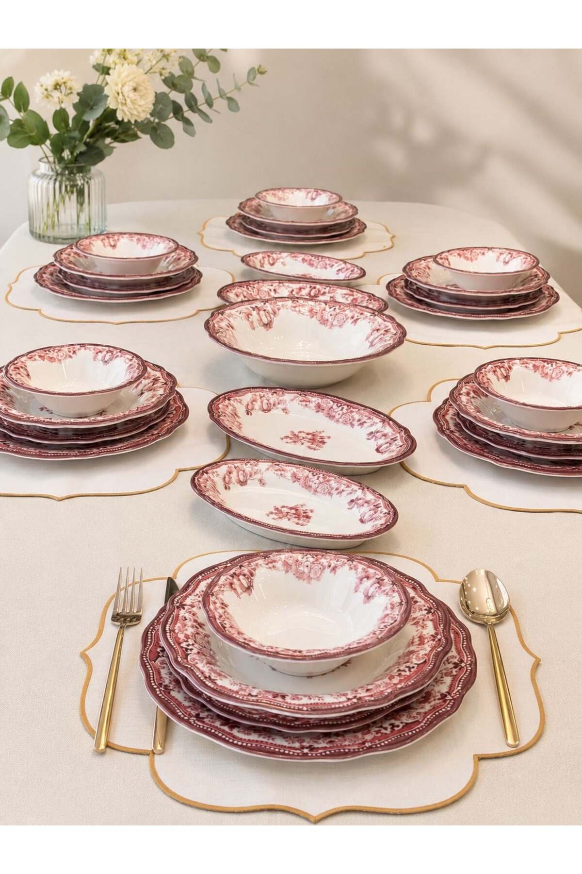 29-Piece 6-Person Porcelain Dinnerware Velour Maroon