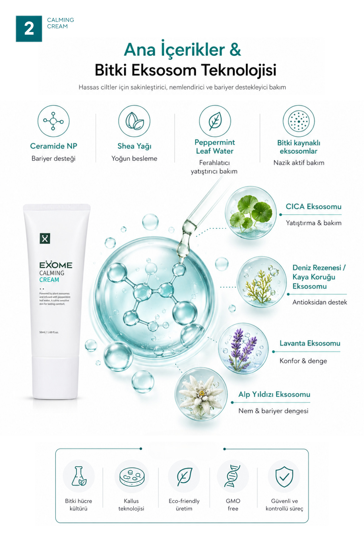 Cica & Seramid NP Bariyer Kremi | Exosome Teknolojili Yatıştırıcı Bakım | Calming Cream | 50 ml — Exome002 — تصویر 3 از 6