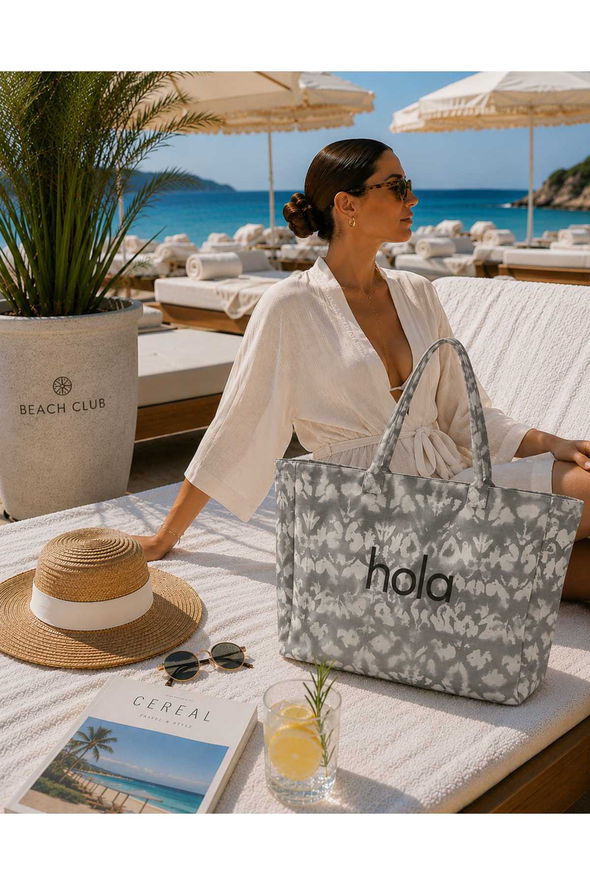 ICONE BAG Icone Gri Degrade Baskılı Kanvas Omuz Çantası, Gri Degrade Plaj Çantası, Plaj Çantası, Beach Bag görsel 5