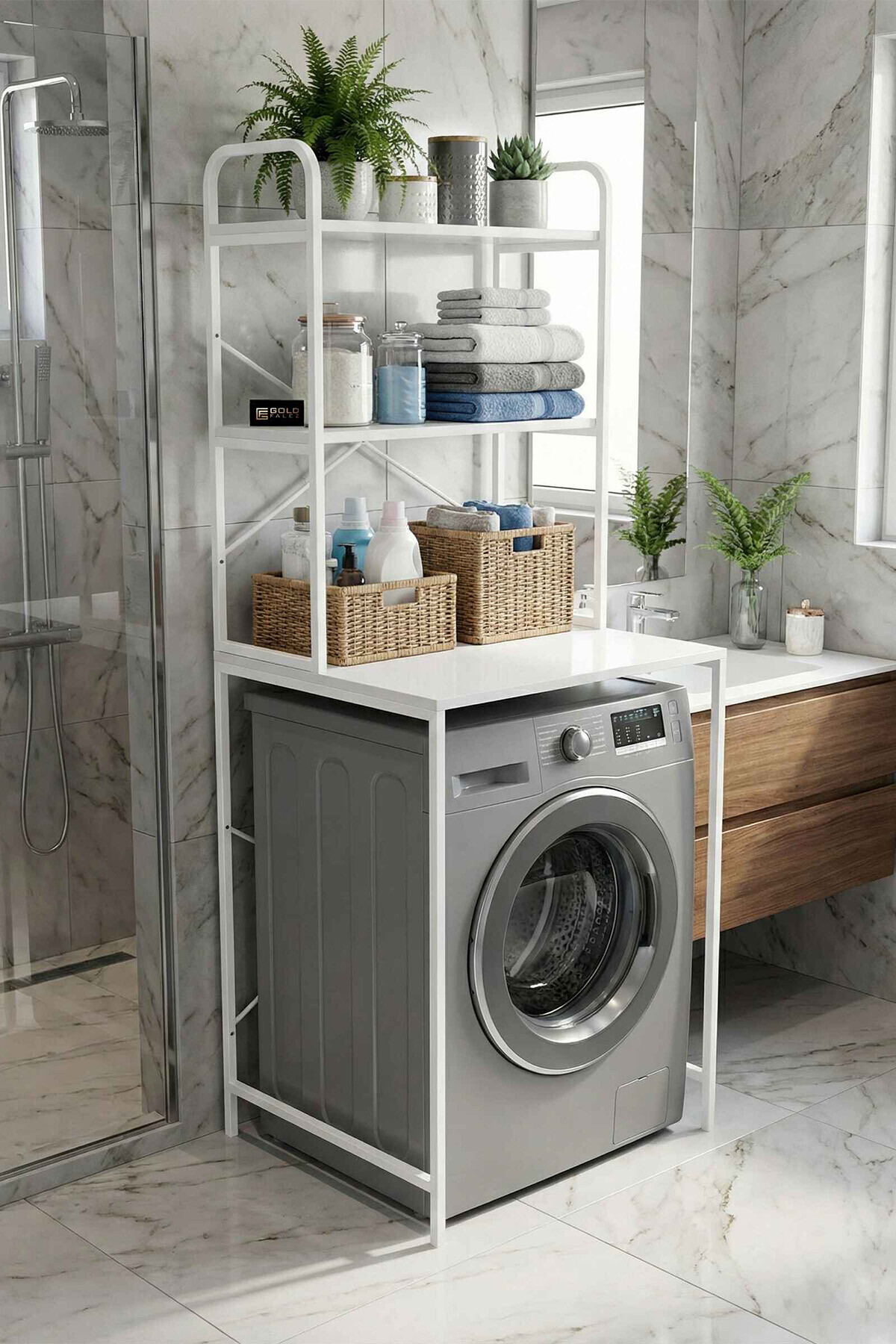 Goldfalez Çamaşır Makinesi Üstü Raf Beyaz 70 cm görsel 5